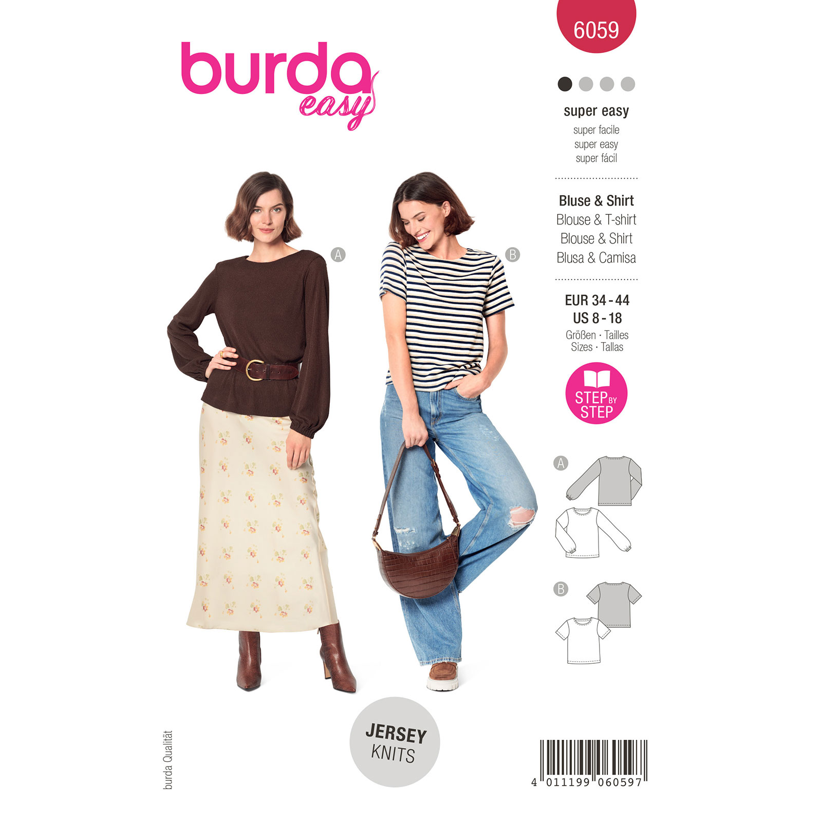 Burda patroon 6059 Blouse. Maat 34-44 - STUK