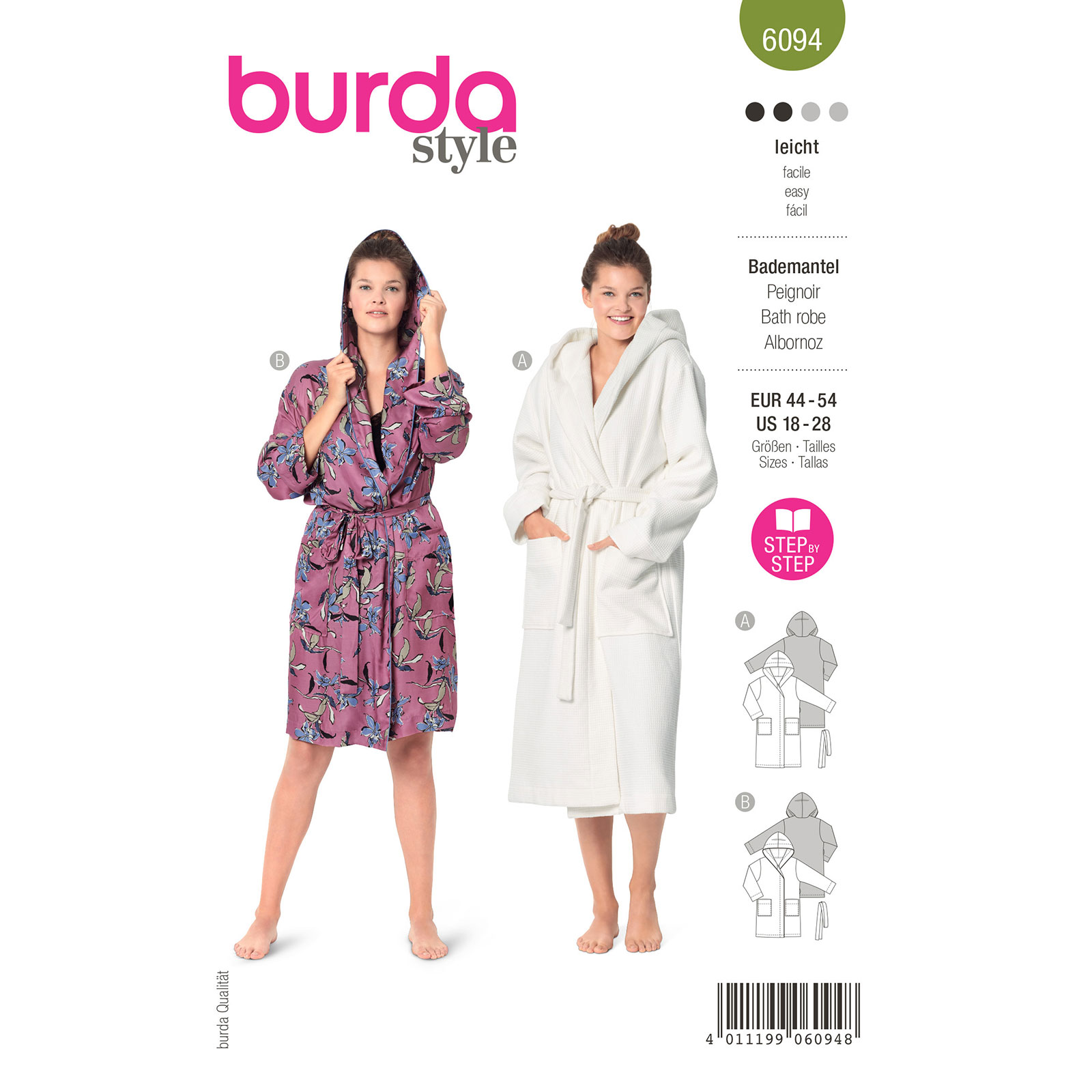 Burda patroon 6094 Badjas met capuchon. Maat 44-54 - STUK