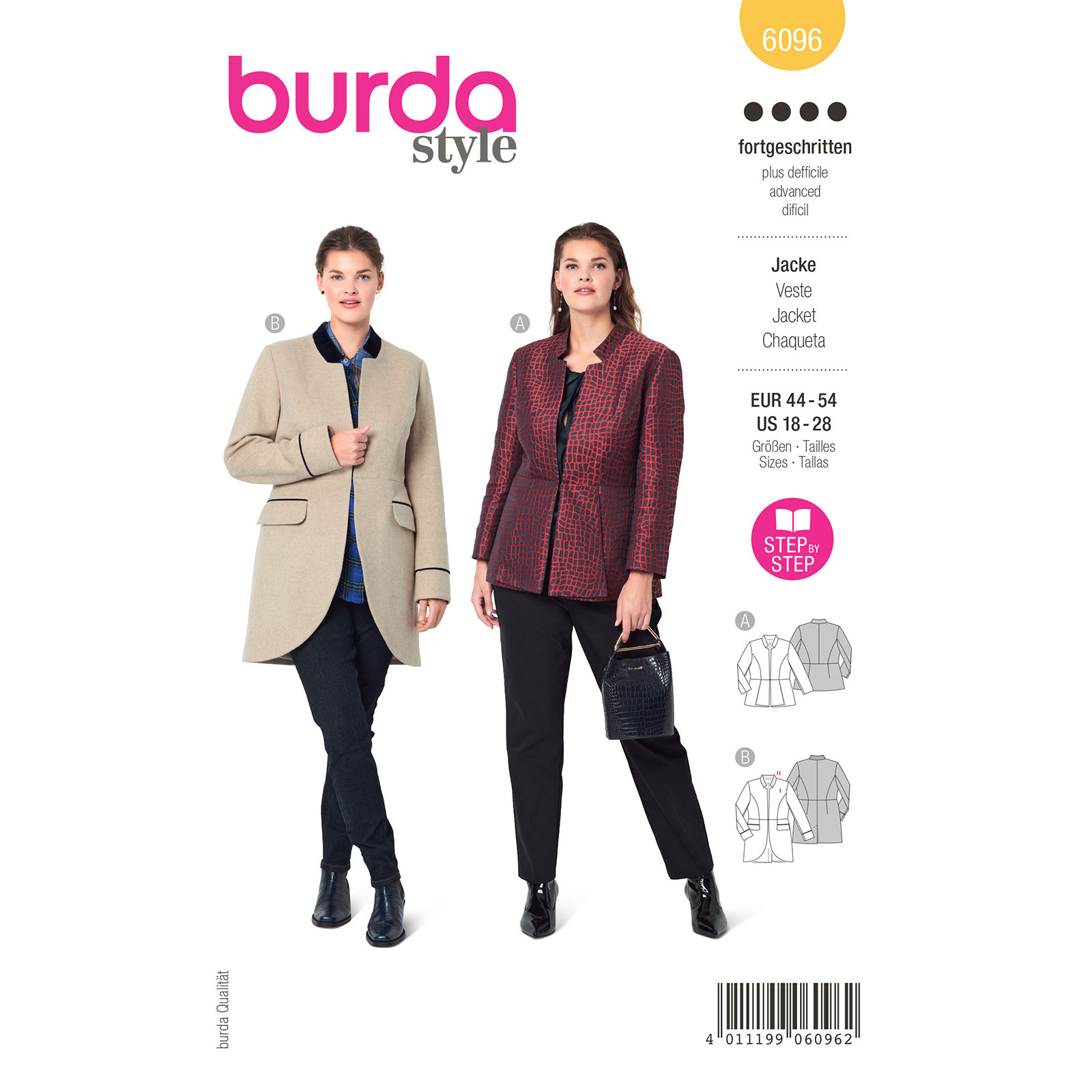 Burda patroon 6096 Jas met peplum. Maat 44-54 - STUK