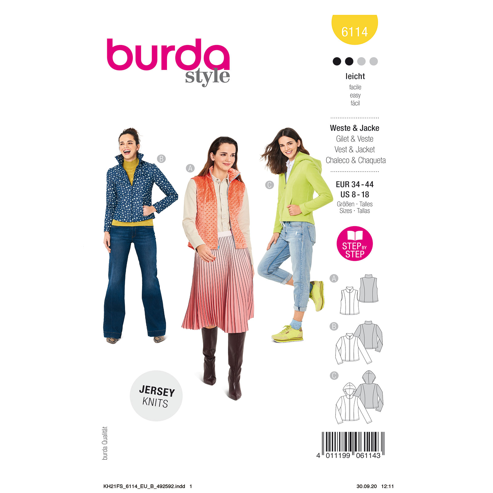 Burda patroon 6114 vest jasje. Maat: 34-44 - STUK