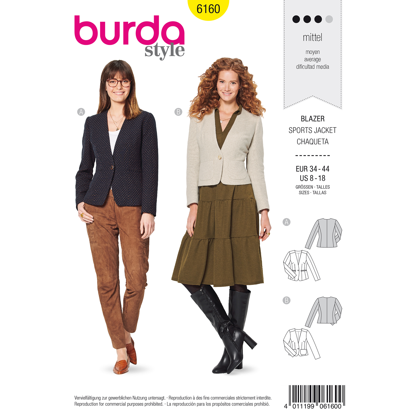 Burda patroon 6160 blazer. Maat: 34-44 - STUK