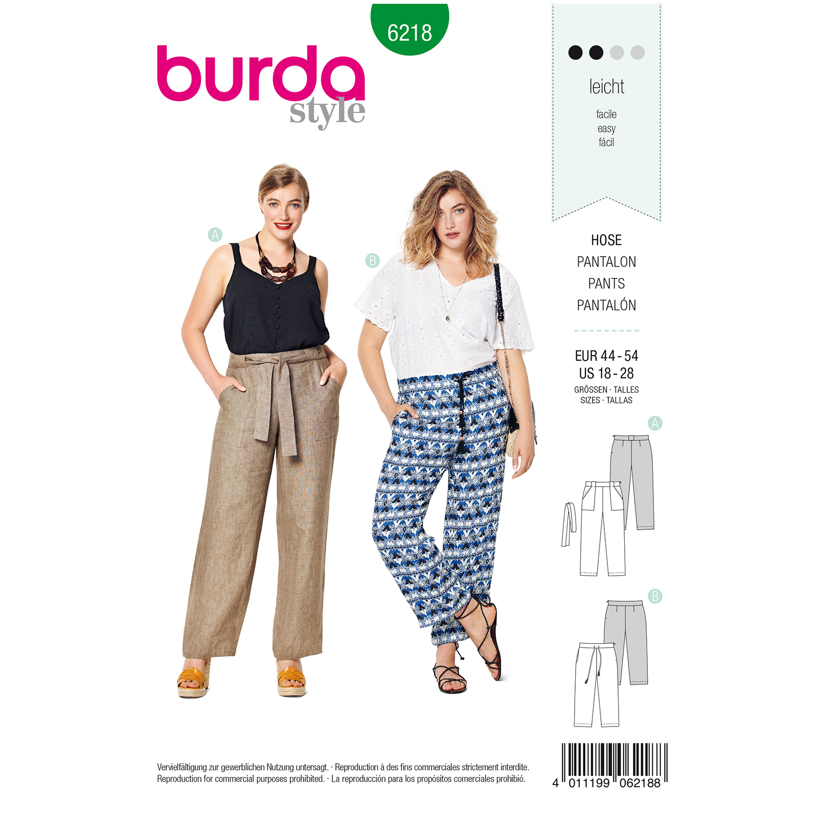 Burda patroon 6218 broek. Maat: 44-54 - STUK