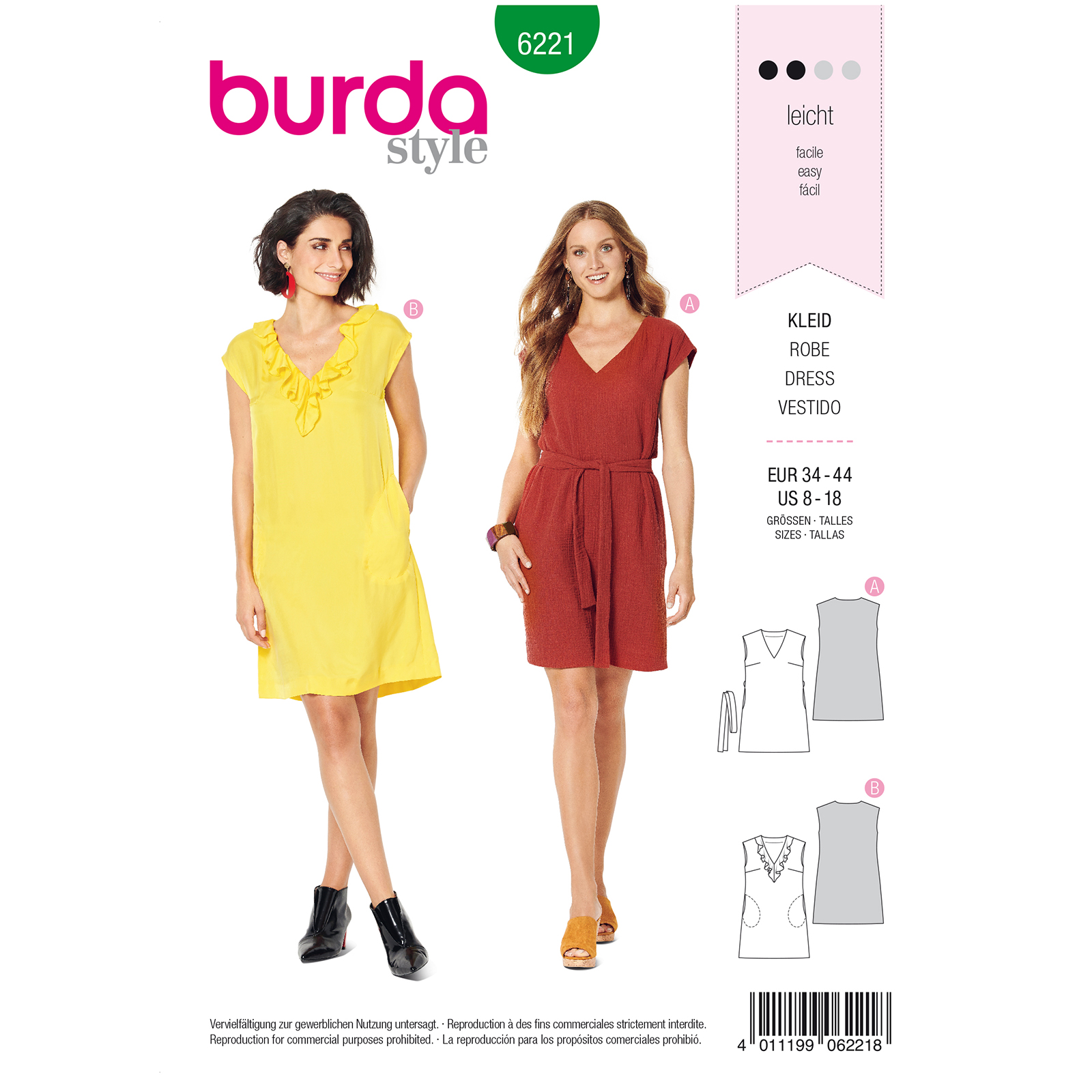 Burda patroon 6221 jurk. Maat: 34-44 - STUK