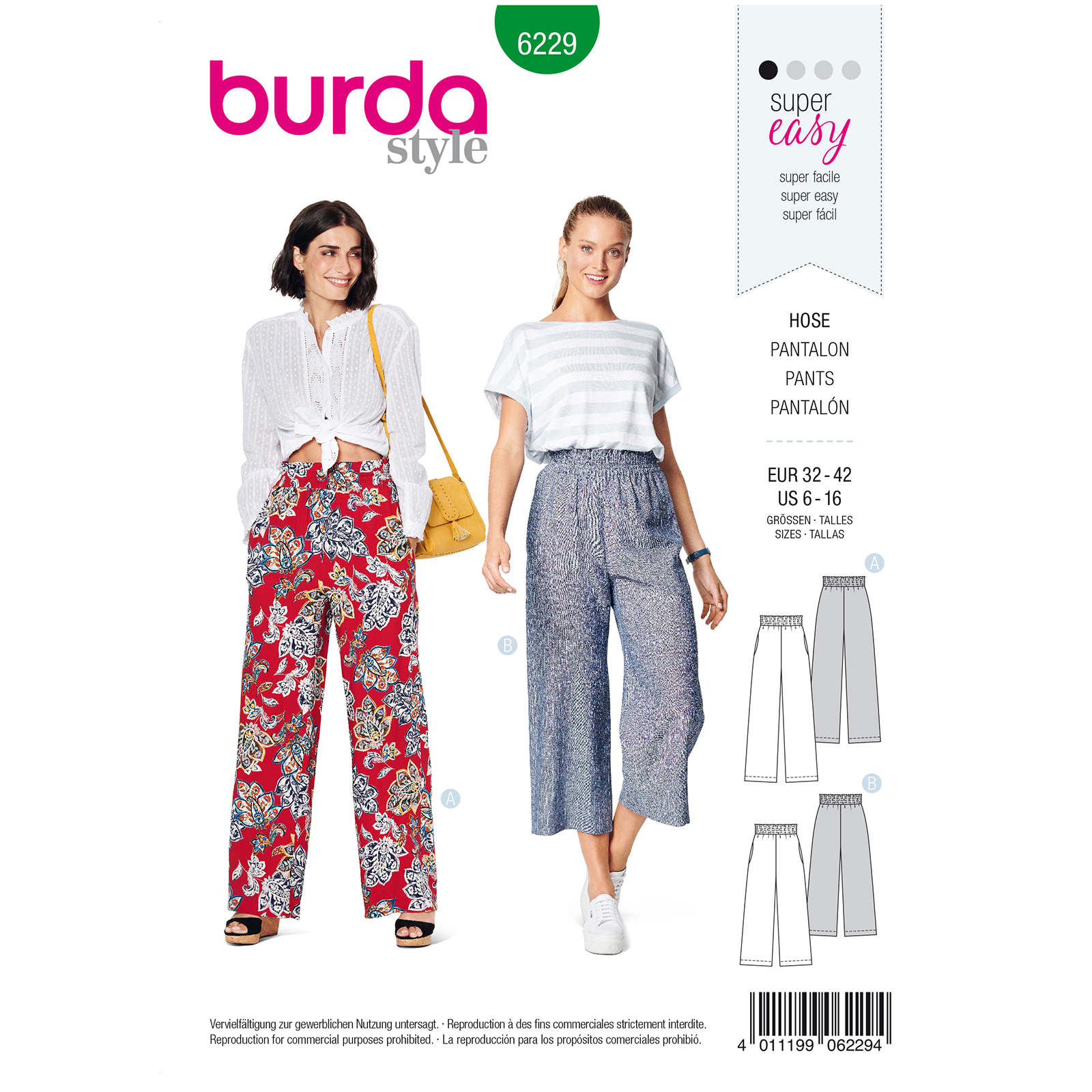 Burda patroon 6229 broek. Maat: 32-42 - STUK
