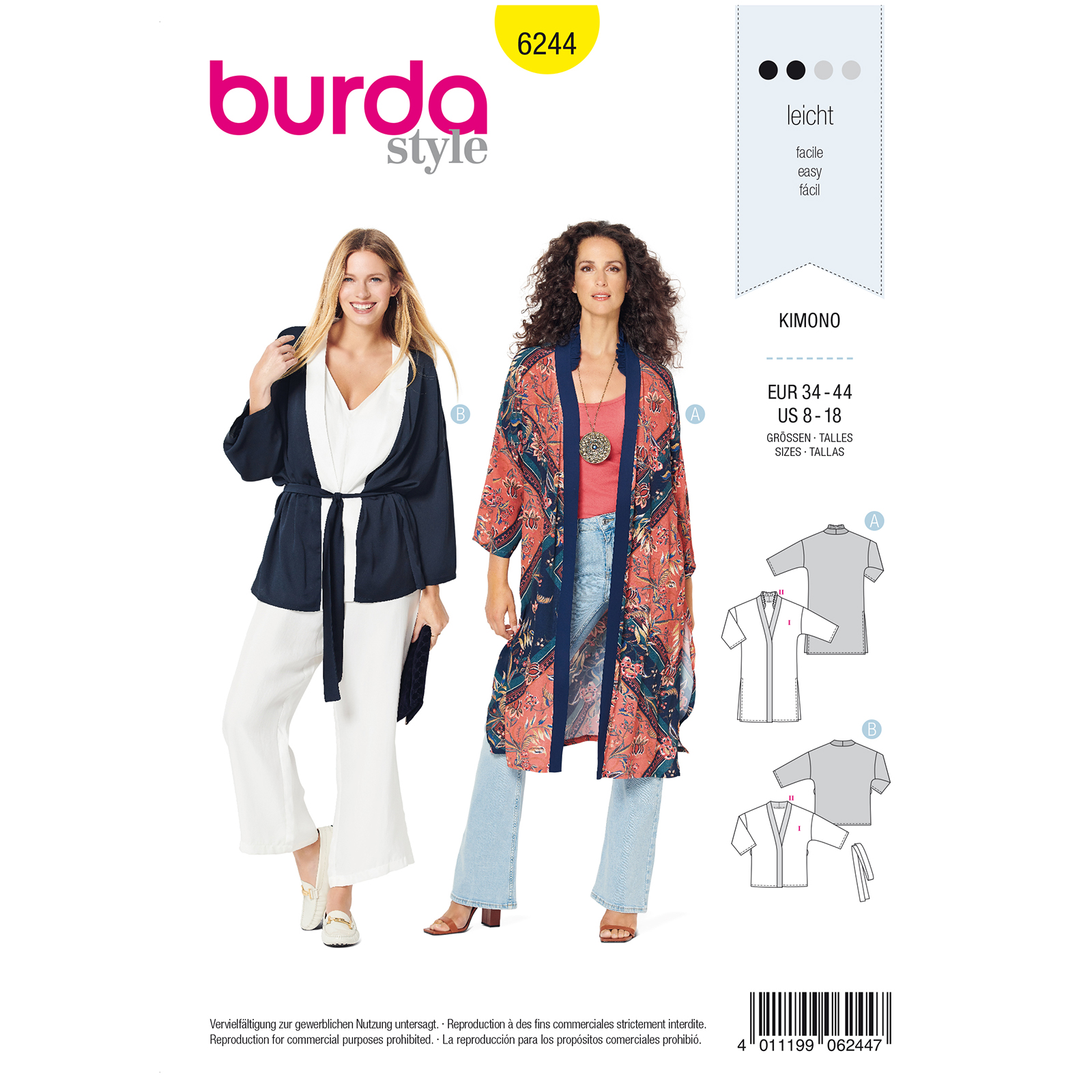 Burda patroon 6244 kimono. Maat: 34-44 - STUK