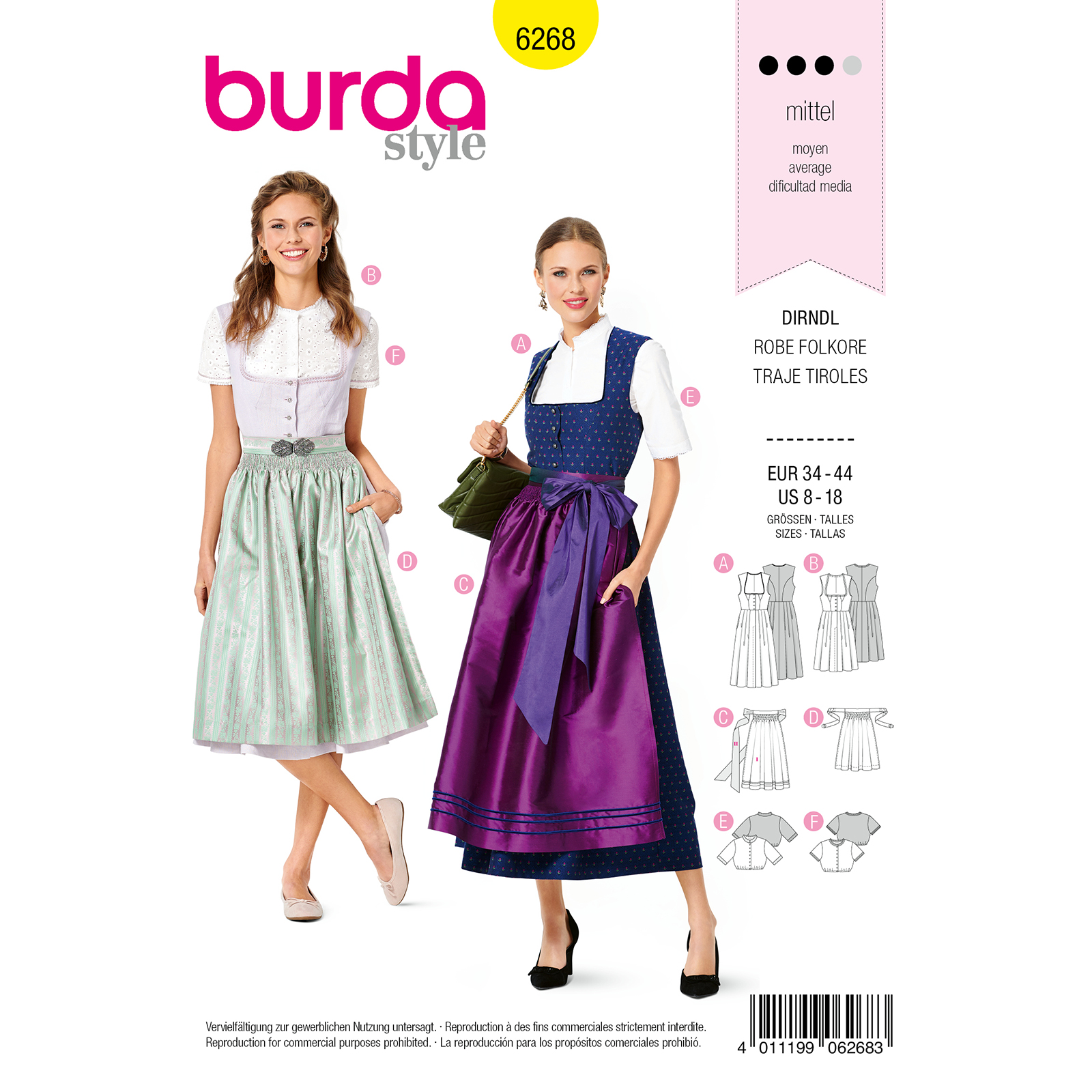 Burda patroon 6268 Dirndl rokje. Maat: 34-44 - STUK