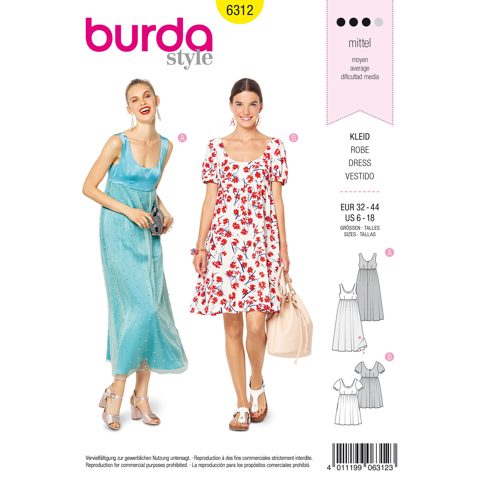 Burda patroon 6312 jurk. Maat: 32-44 - STUK
