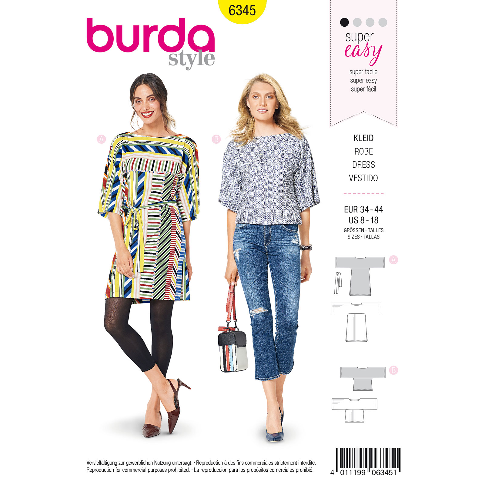 Burda patroon 6345 jurk. Maat: 34-44 - STUK