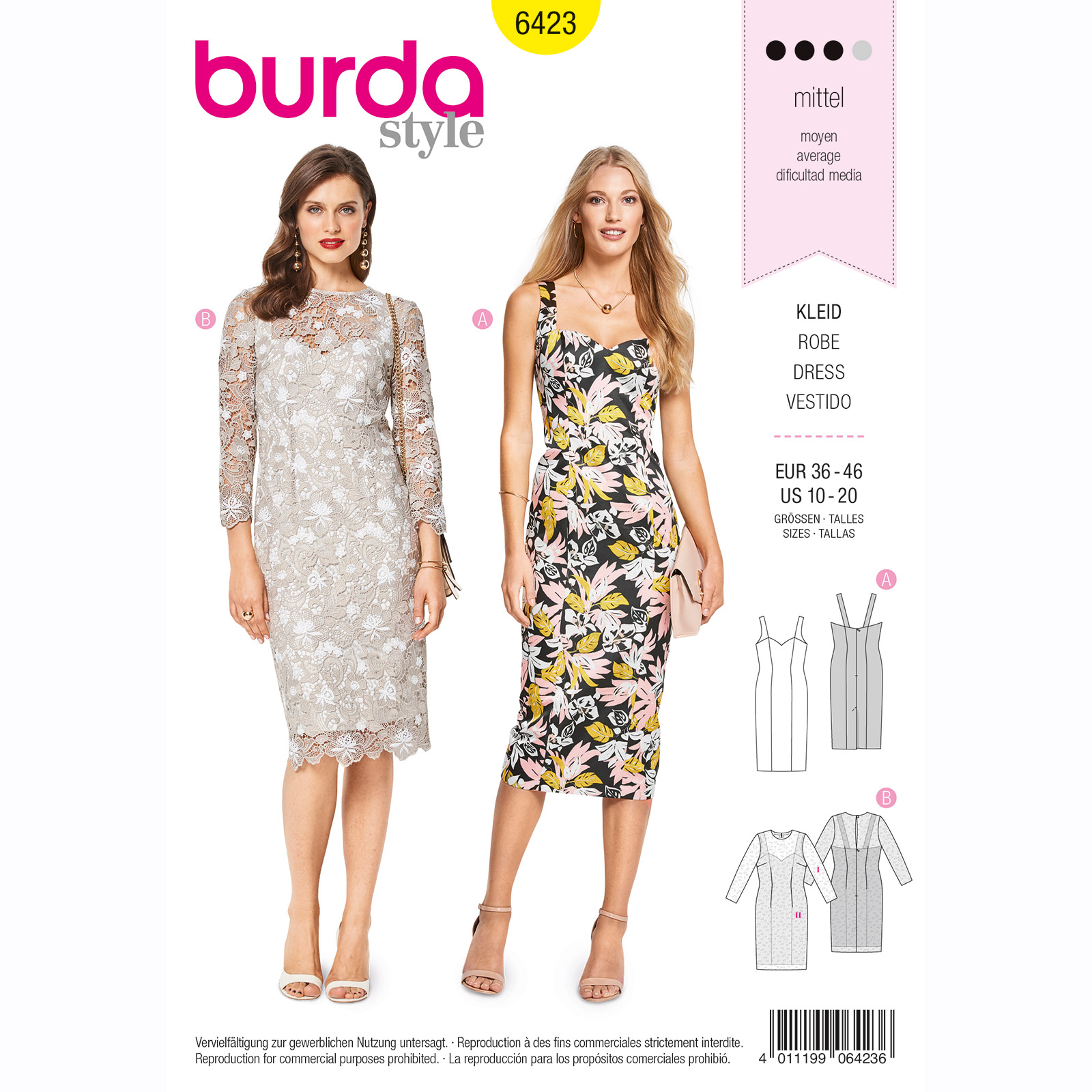 Burda patroon 6423 jurk. Maat: 36-46 - STUK