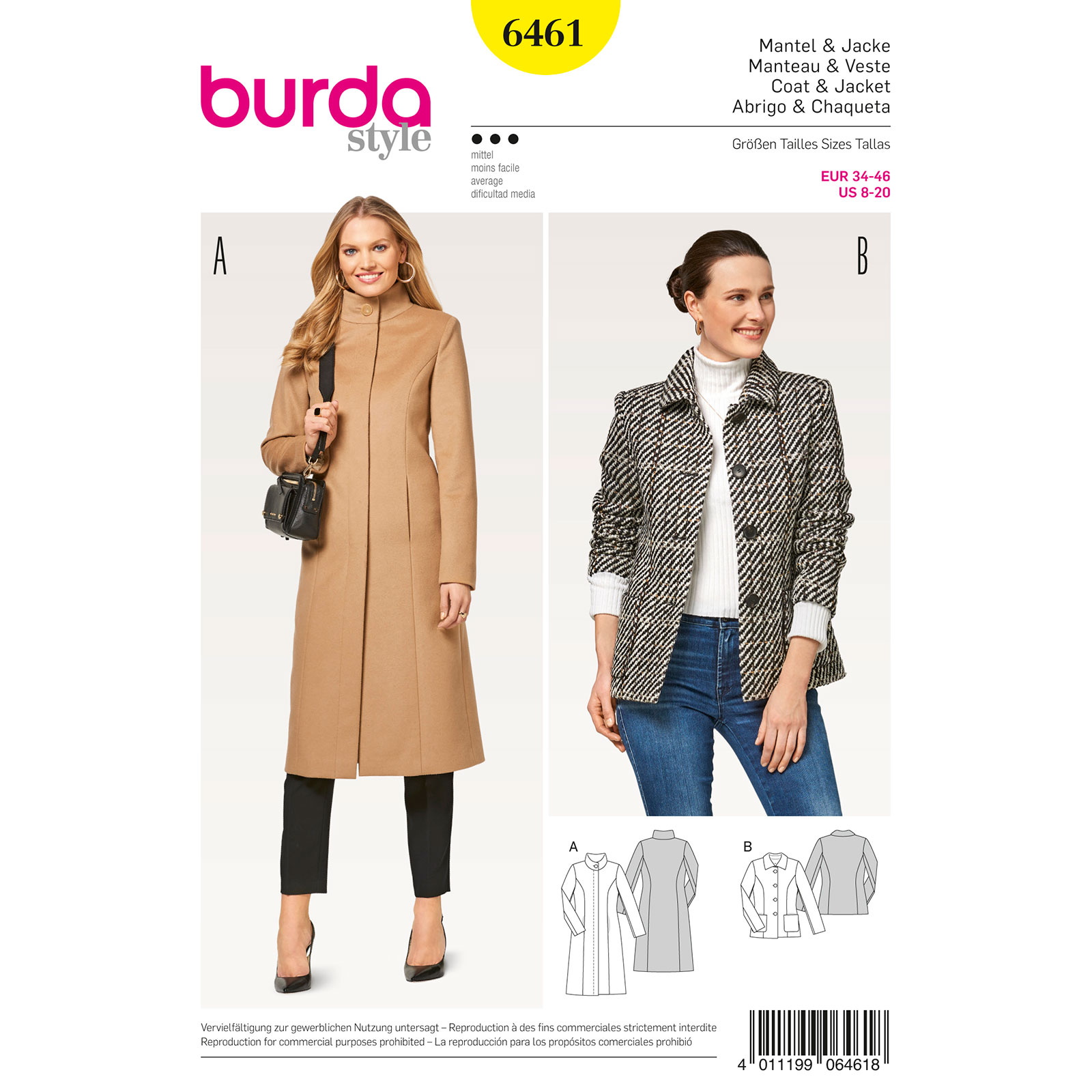 Burda patroon 6461 Mantel en jas. Maat: 34-46 - STUK