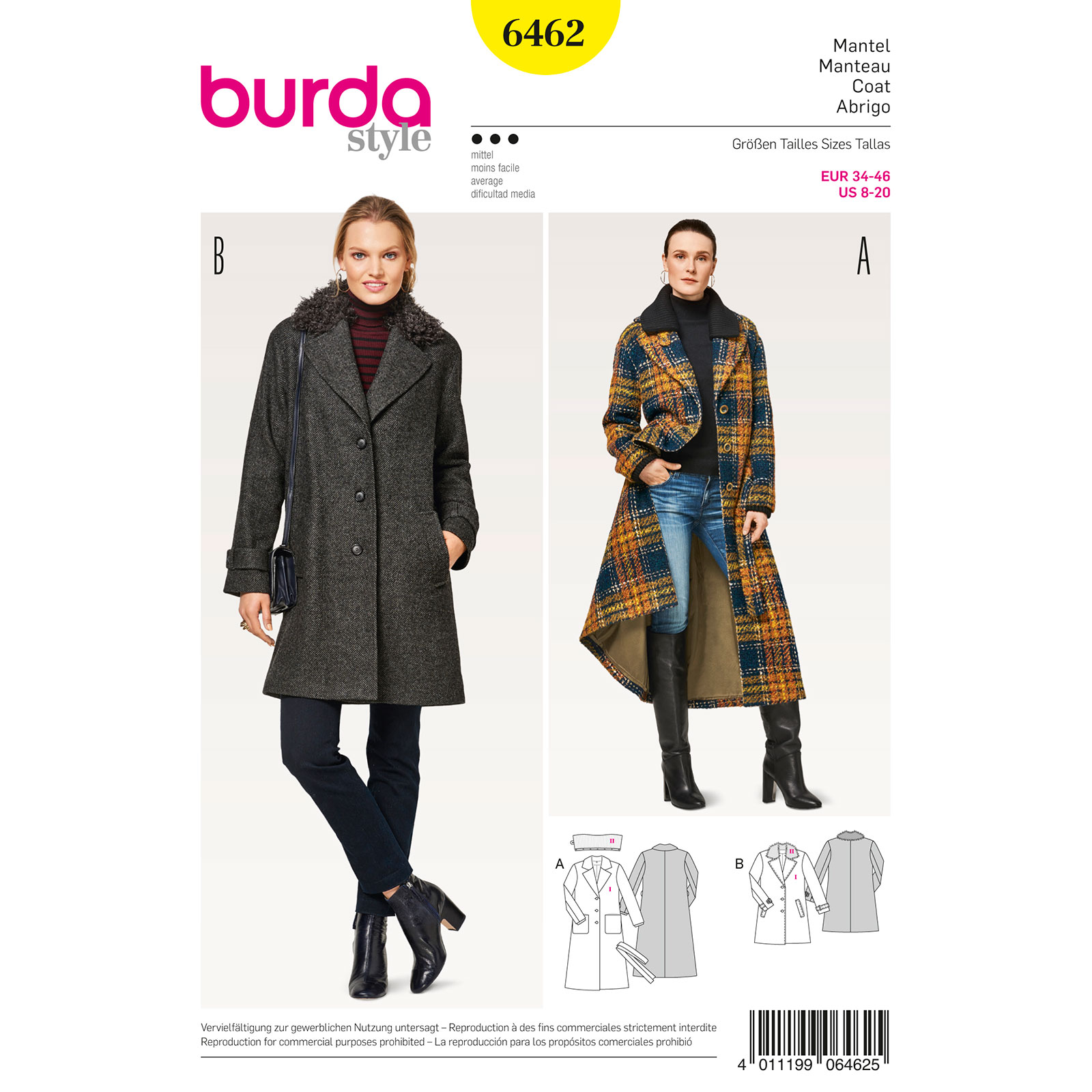 Burda patroon 6462 mantel. Maat: 34-46 - STUK