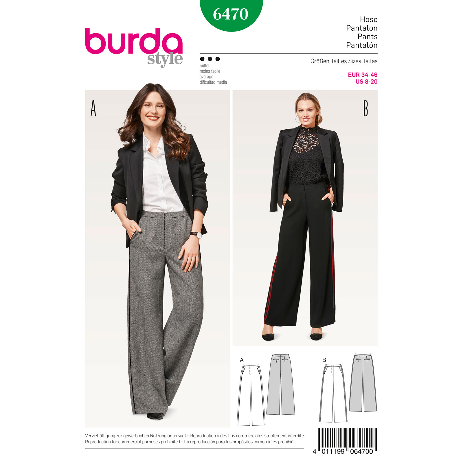 Burda patroon 6470 broek. Maat: 34-46 - STUK