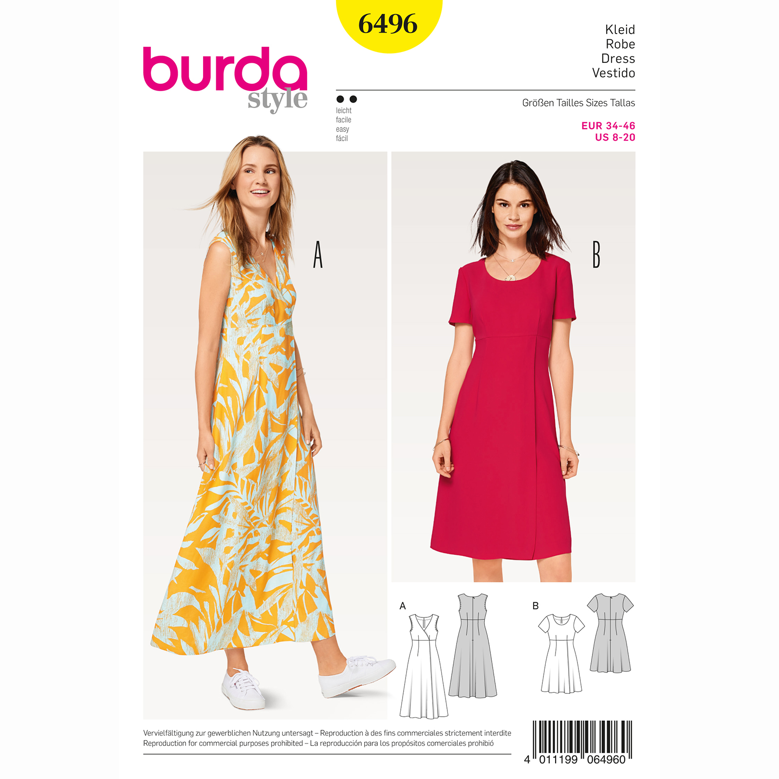 Burda patroon 6496 jurk. Maat: 34-46 - STUK