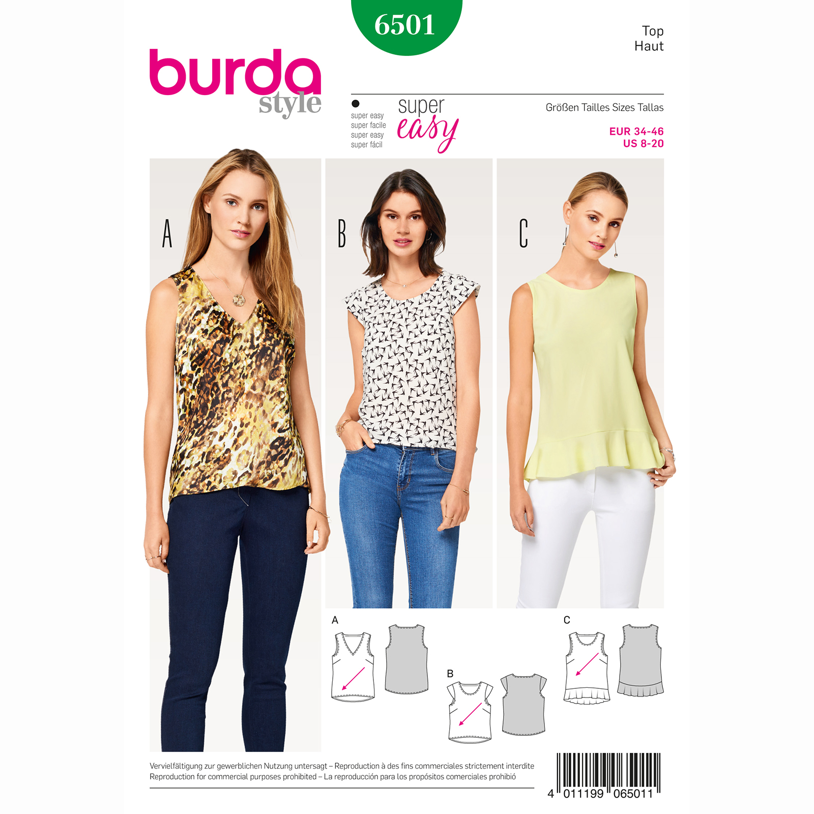 Burda patroon 6501 topje. Maat: 34-46 - STUK