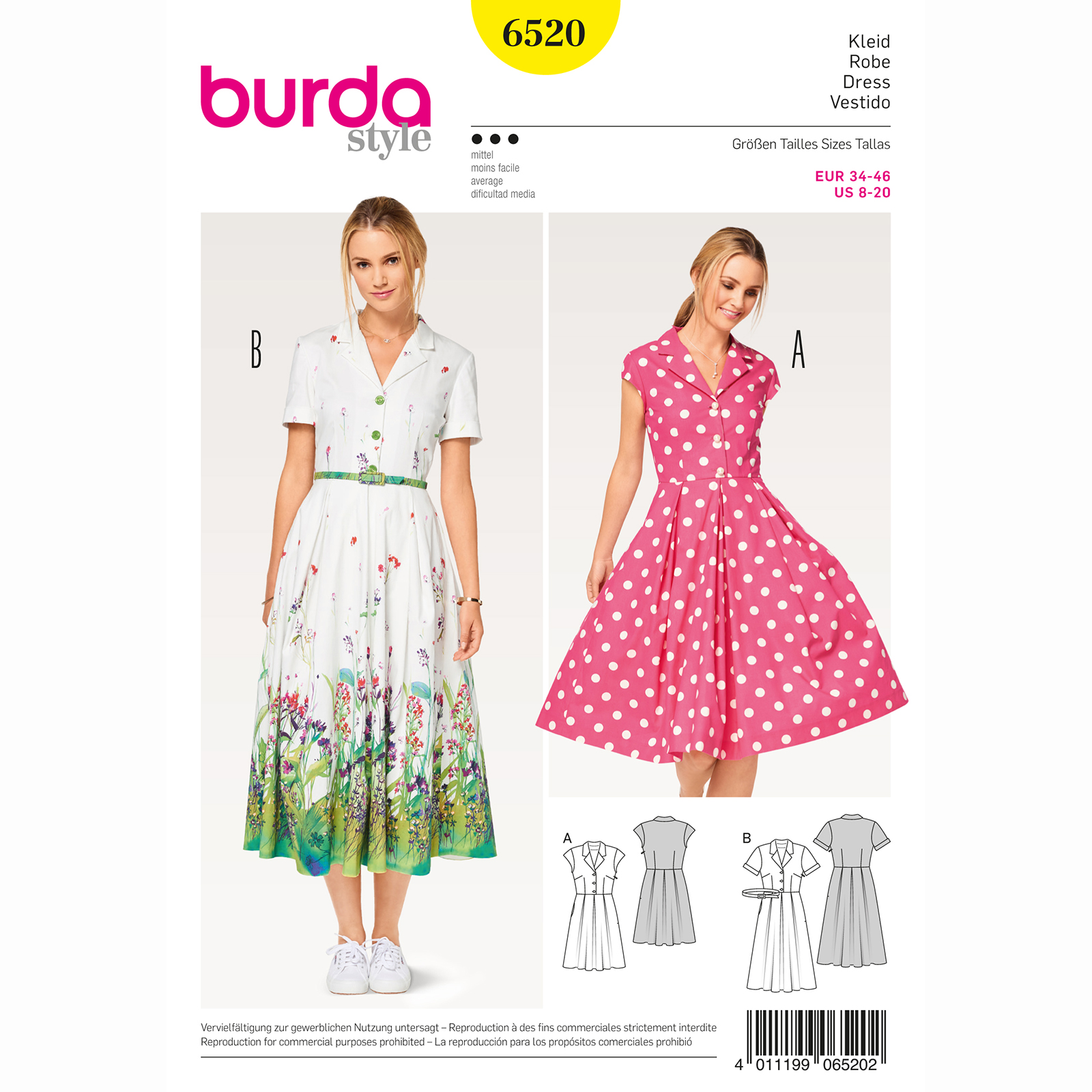 Burda patroon 6520 jurk. Maat: 34-46 - STUK