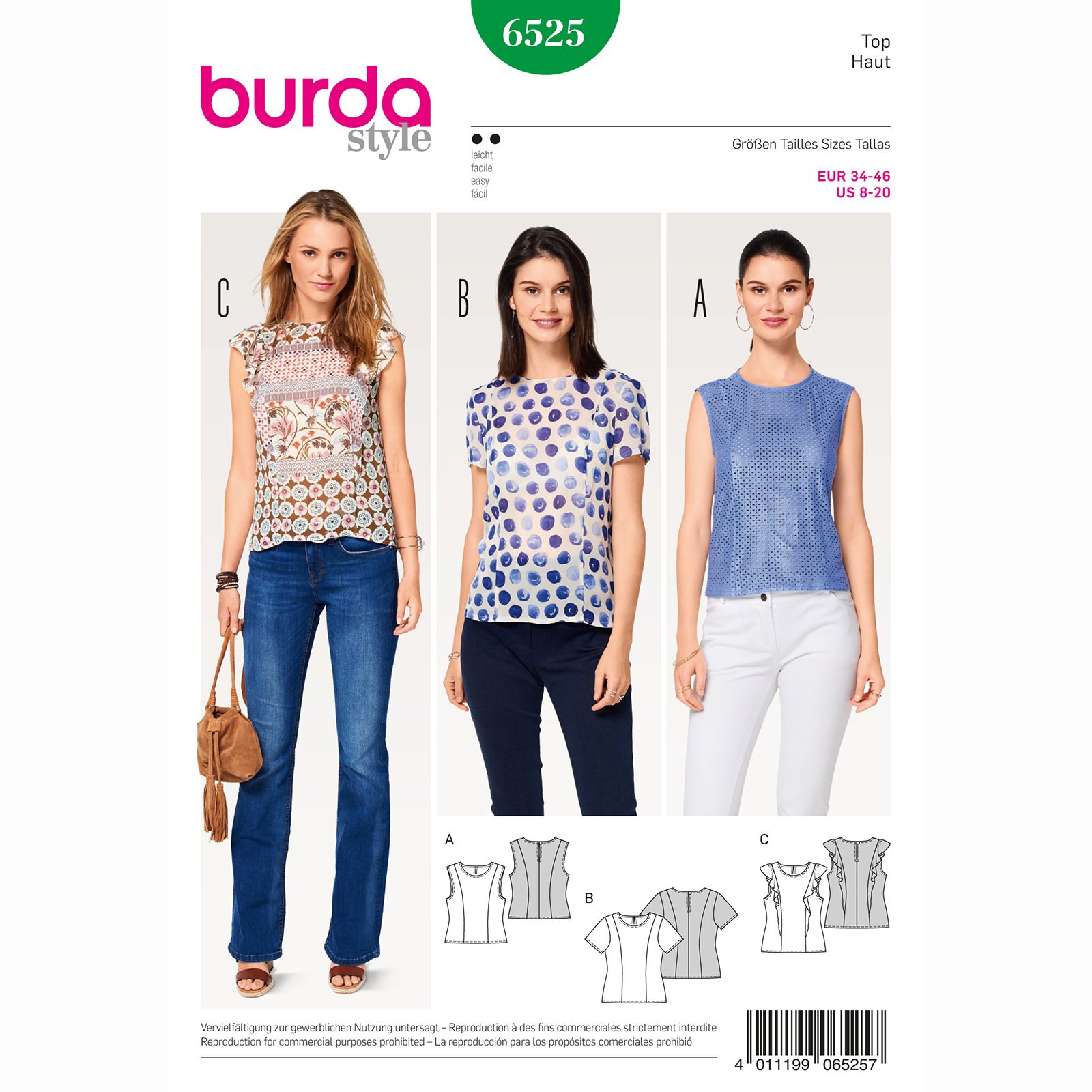 Burda patroon 6525 topje. Maat: 34-46 - STUK