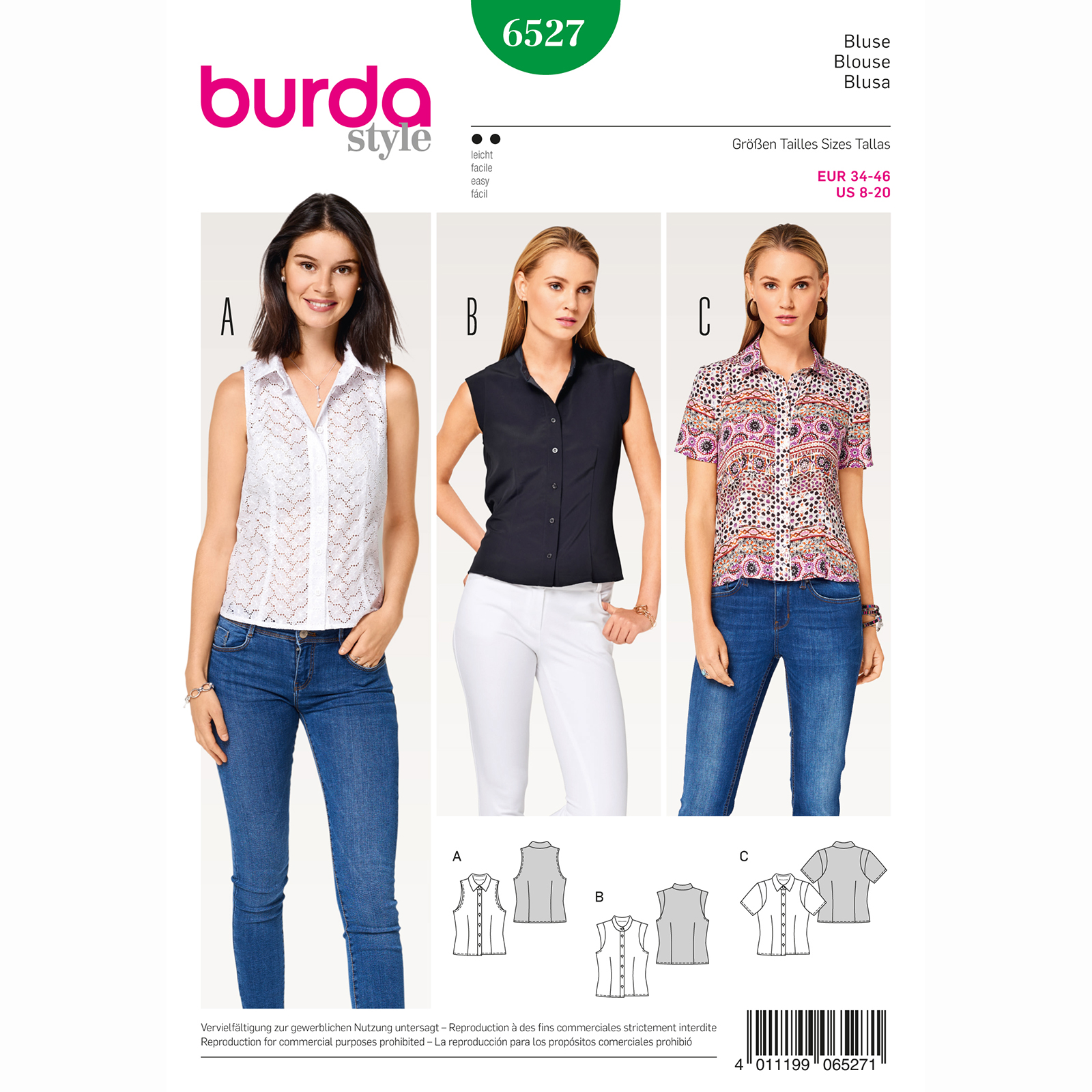 Burda patroon 6527 Blouse. Maat: 34-48 - STUK