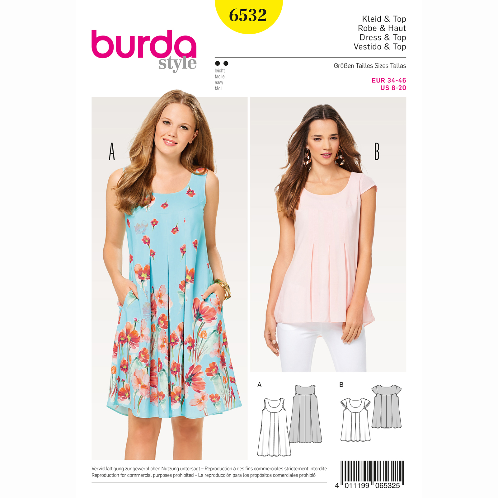 Burda patroon 6532 Dress & topje. Maat: 34-46 - STUK
