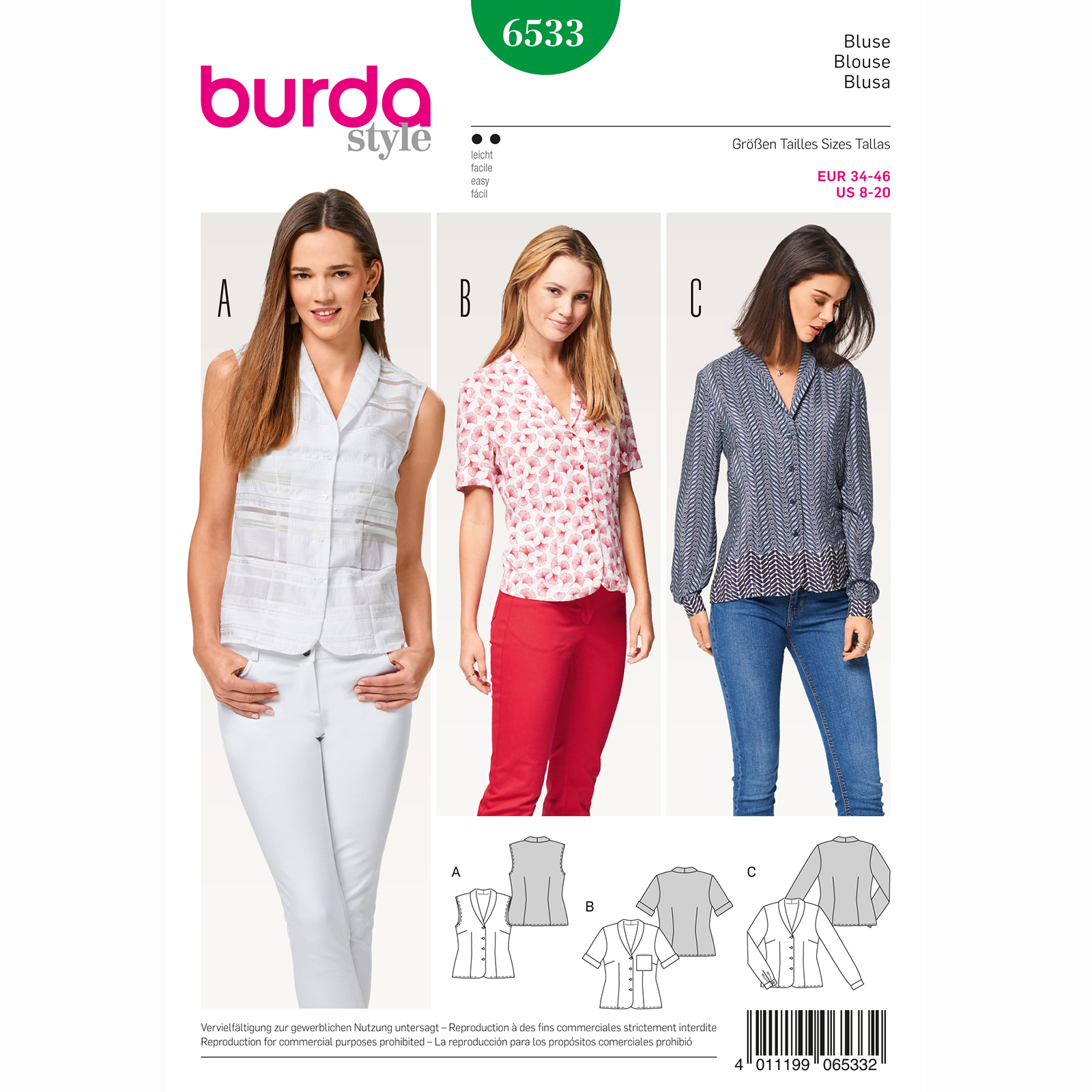 Burda patroon 6533 blouse. Maat: 34-46 - STUK