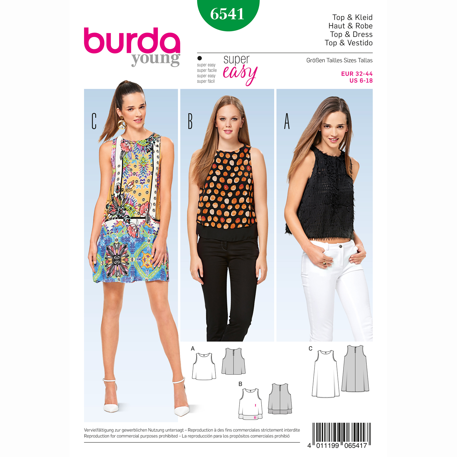 Burda patroon 6541 topje &. Maat: 32-44 - STUK