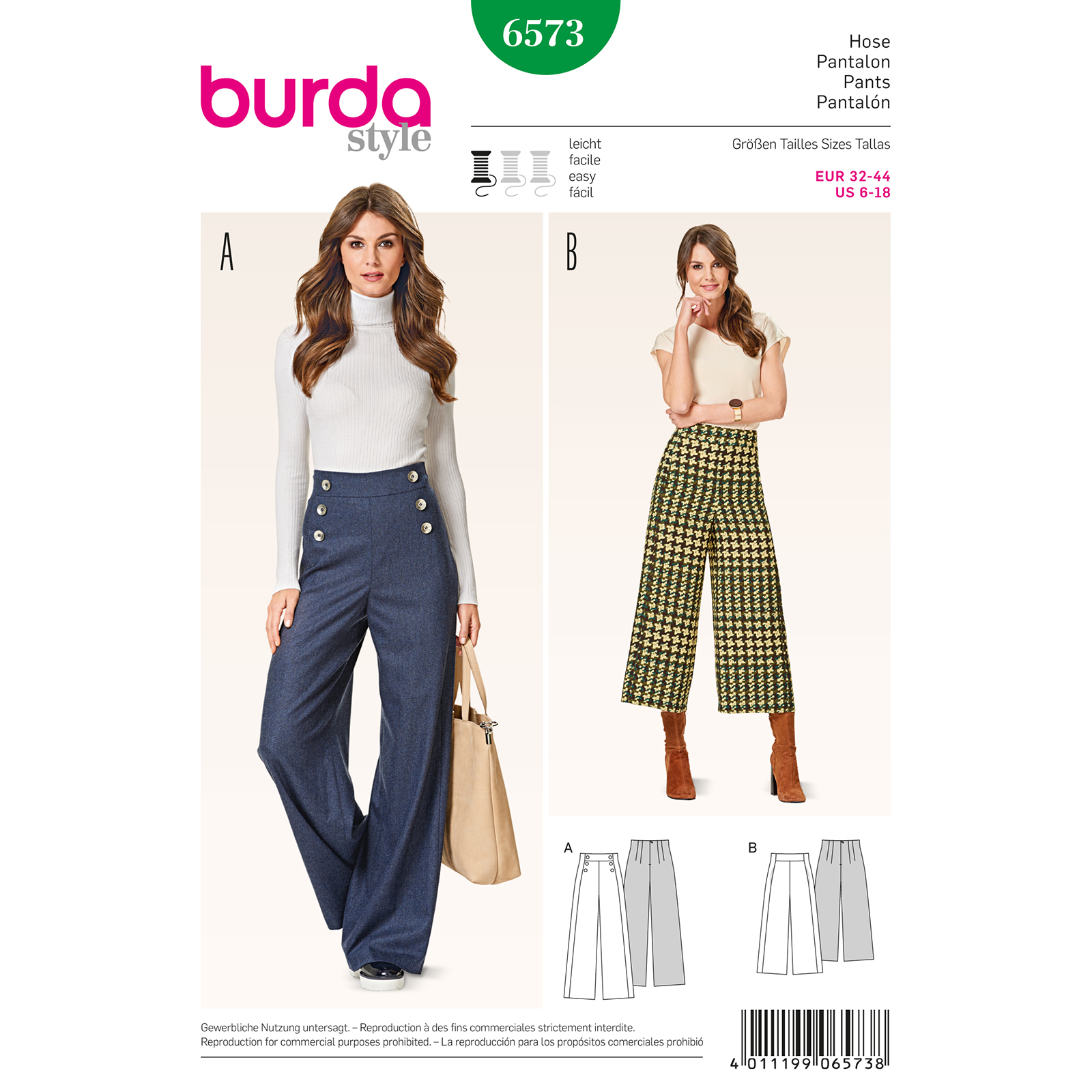 Burda patroon 6573 broek. Maat: 32-44 - STUK