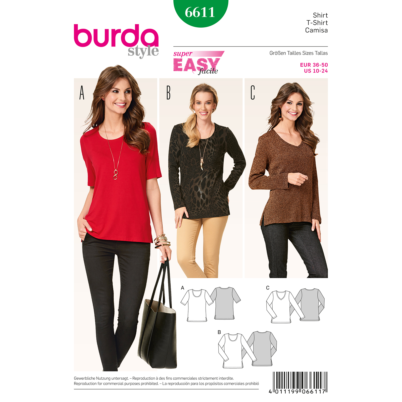 Burda patroon 6611 shirt. Maat: 36-50 - STUK