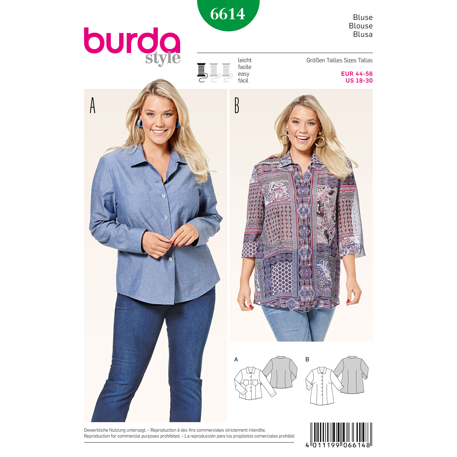 Burda patroon 6614 blouse. Maat: 44-56 - STUK