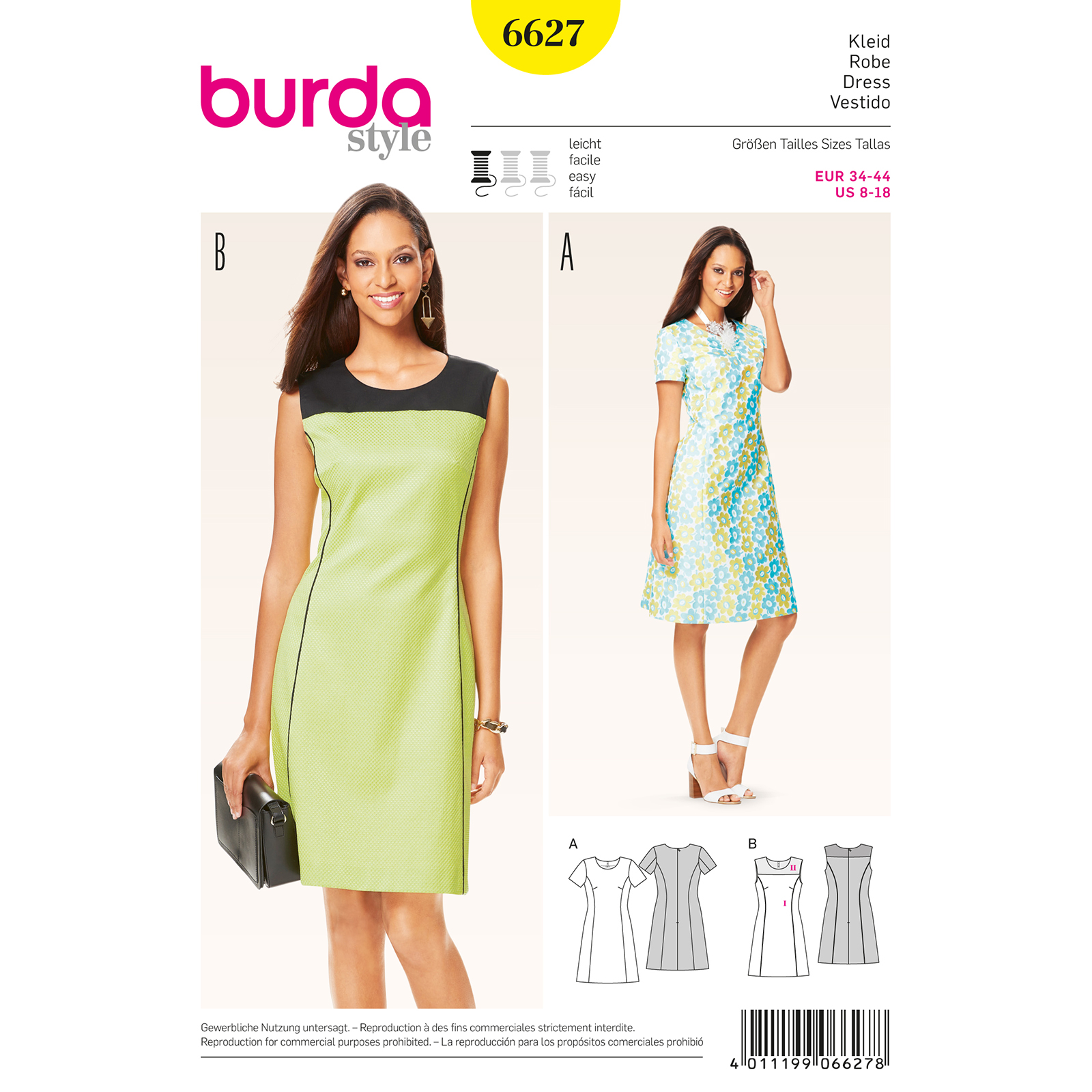 Burda patroon 6627 jurk. Maat: 34-44 - STUK