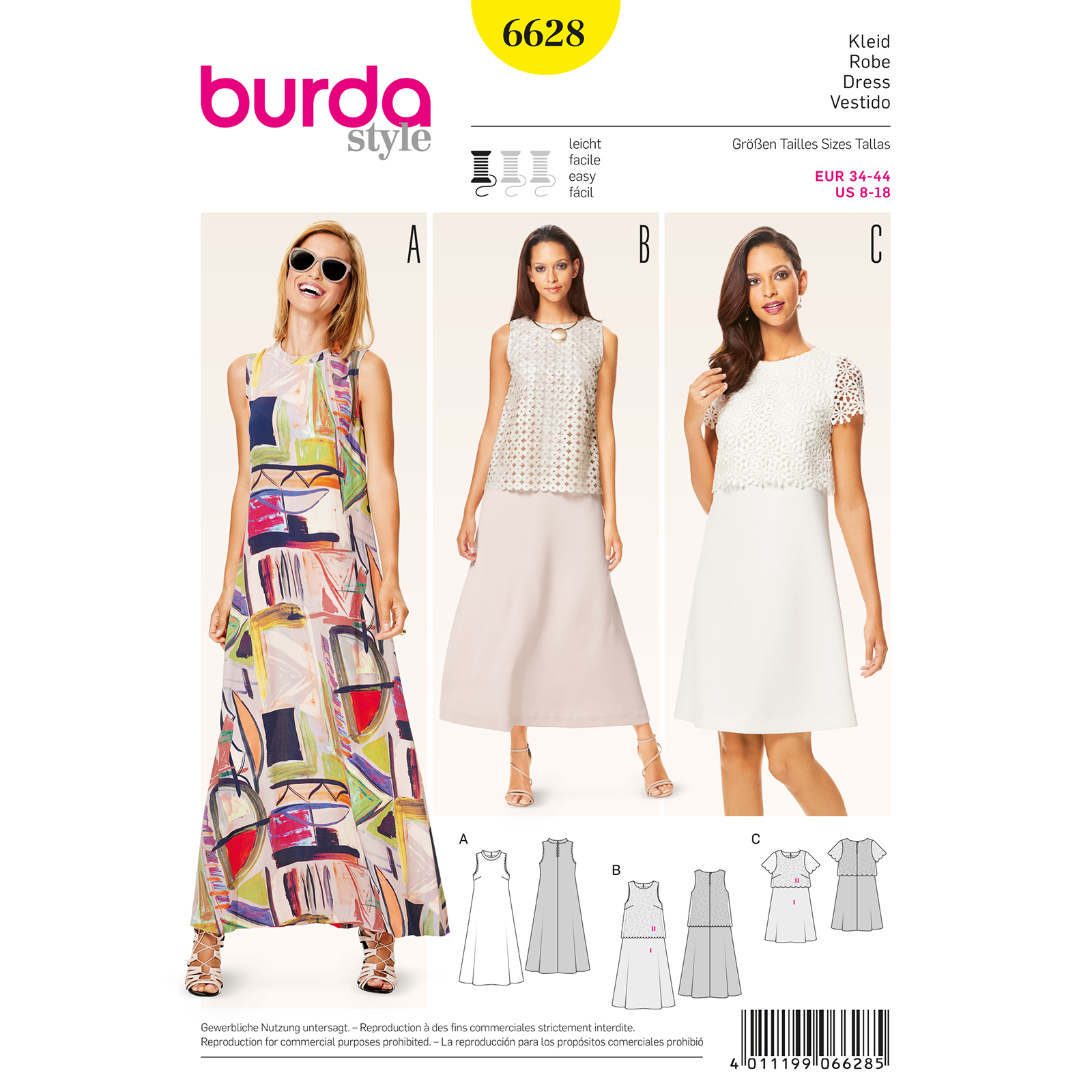 Burda patroon 6628 jurk. Maat: 34-44 - STUK