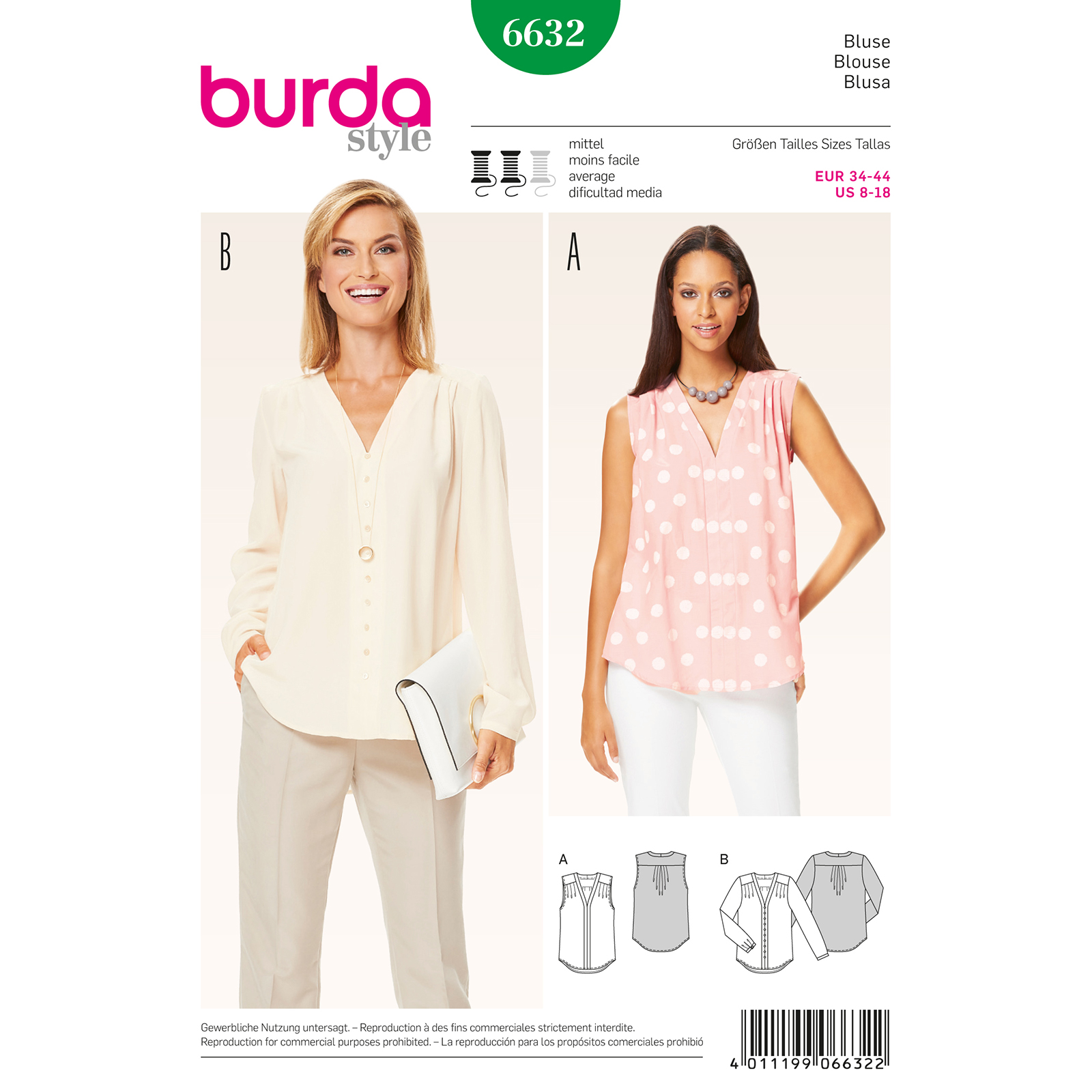Burda patroon 6632 blouse. Maat: 34-44 - STUK