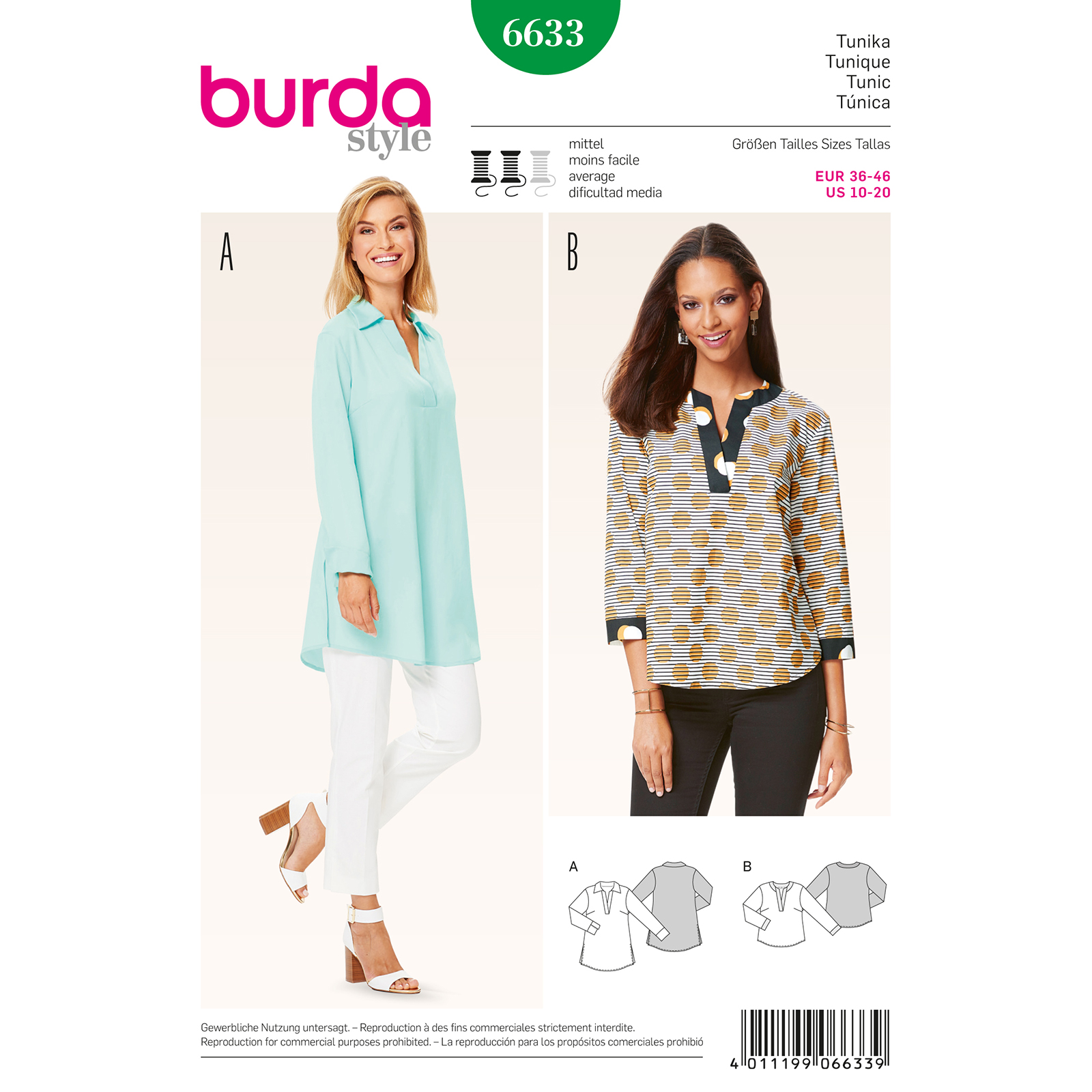 Burda patroon 6633 tuniek. Maat: 36-46 - STUK