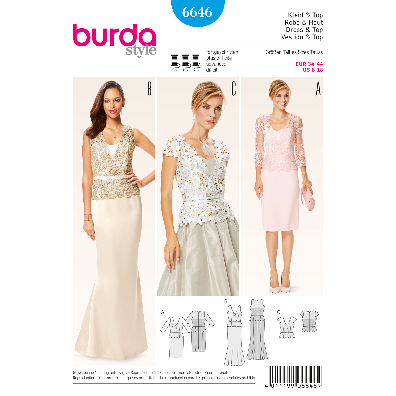 Burda patroon 6646 Dress & topje. Maat: 34-44 - STUK