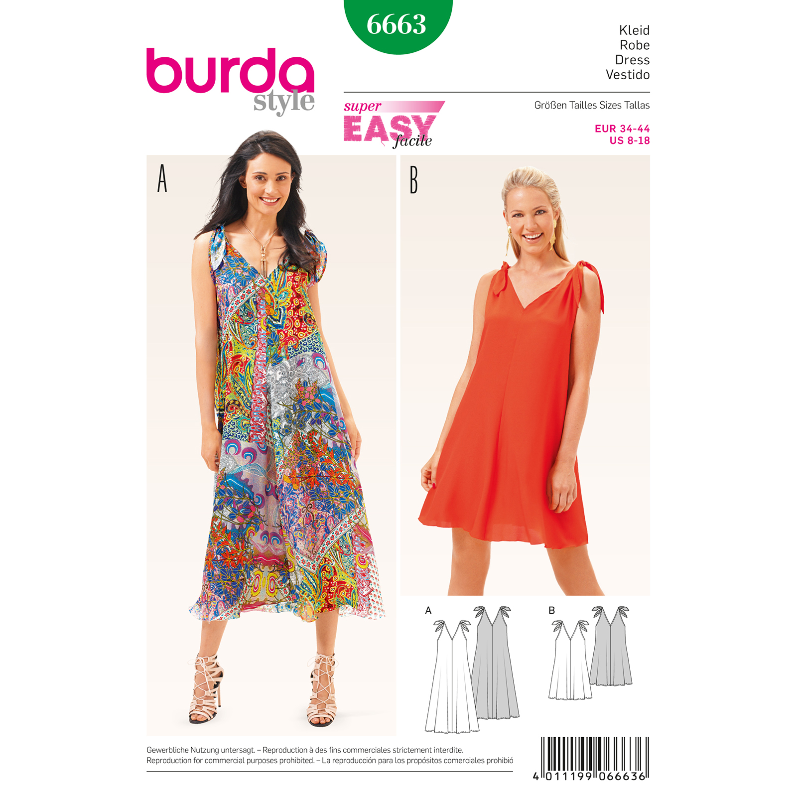 Burda patroon 6663 jurk. Maat: 34-44 - STUK
