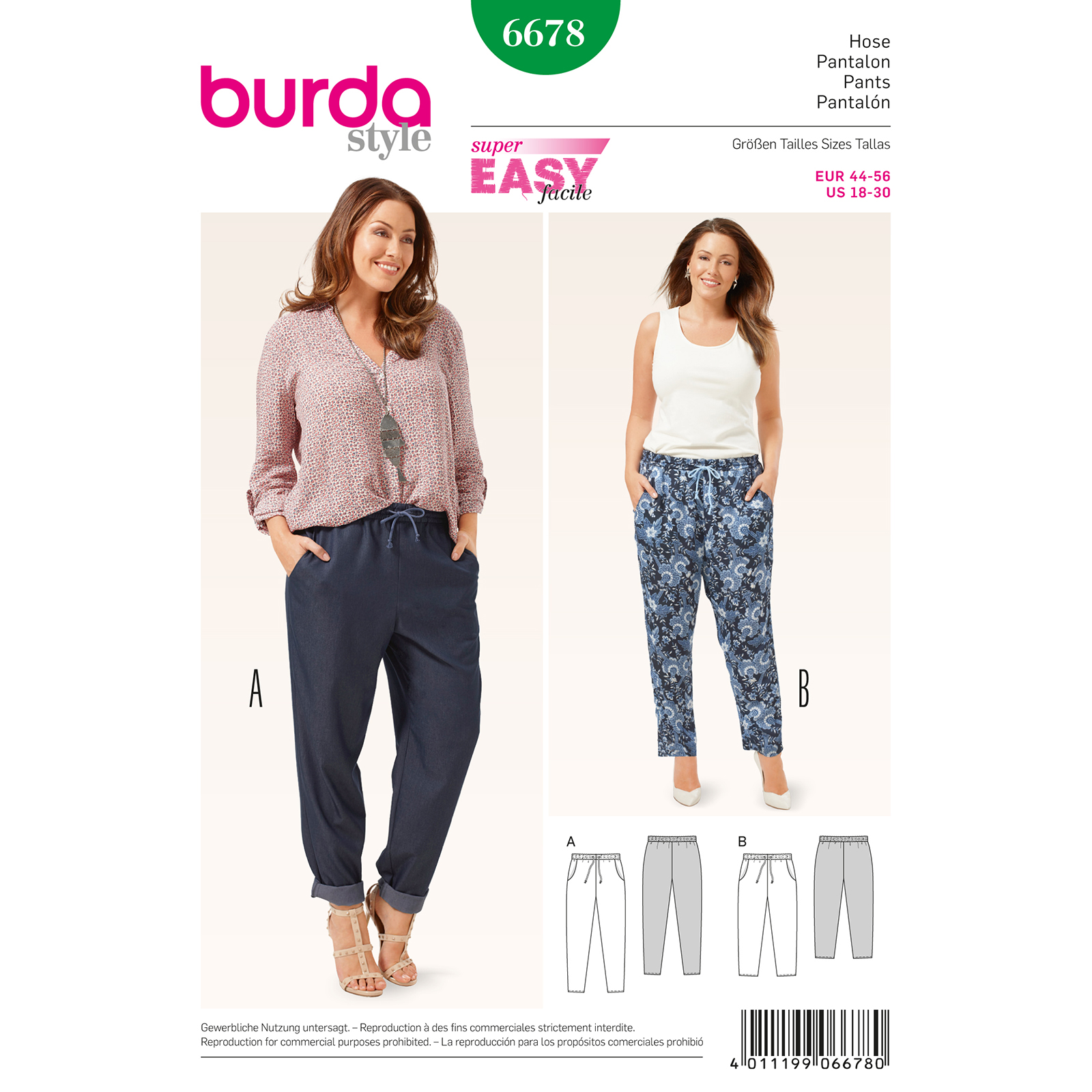 Burda patroon 6678 broek. Maat: 44-56 - STUK