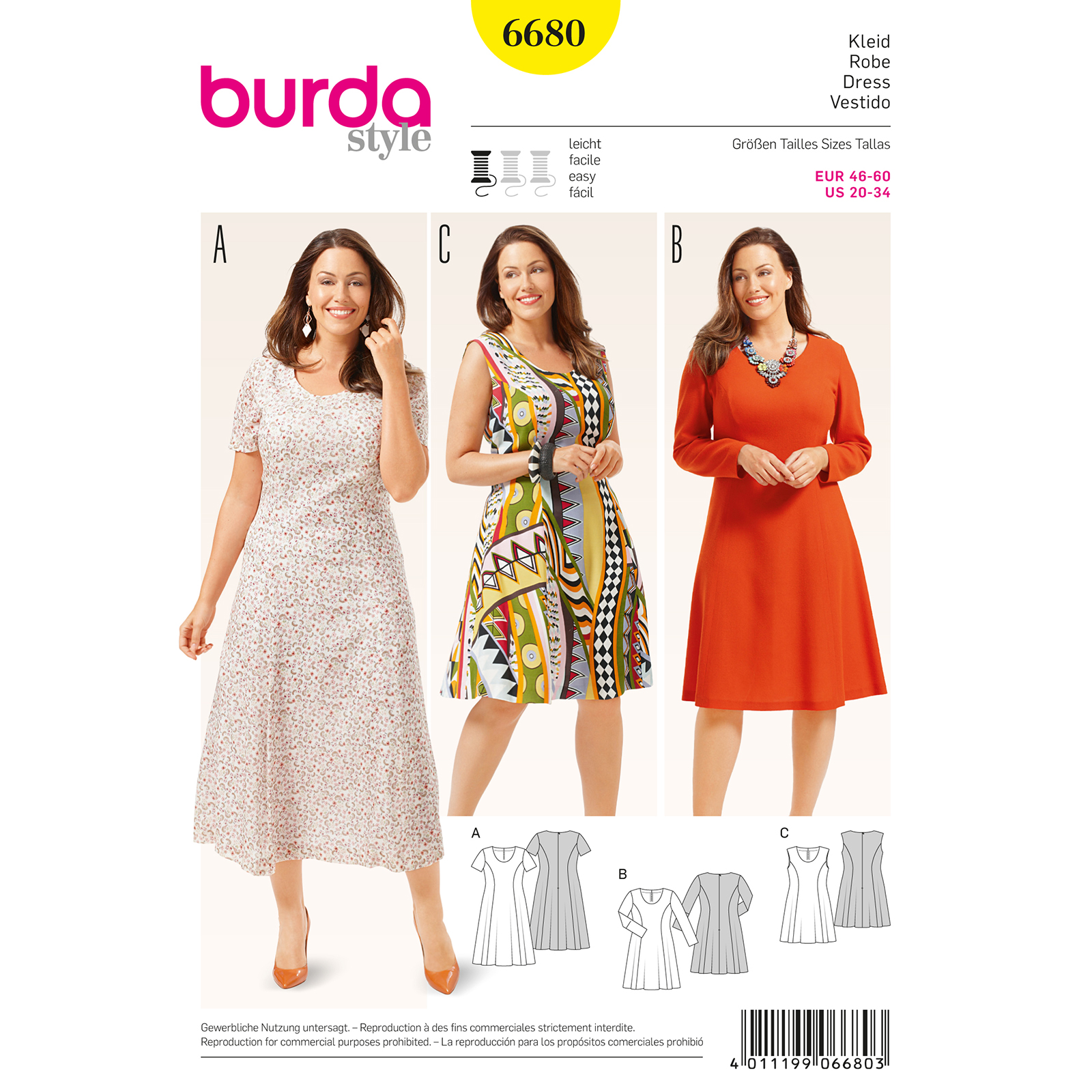 Burda patroon 6680 jurk. Maat: 46 - 60 - STUK