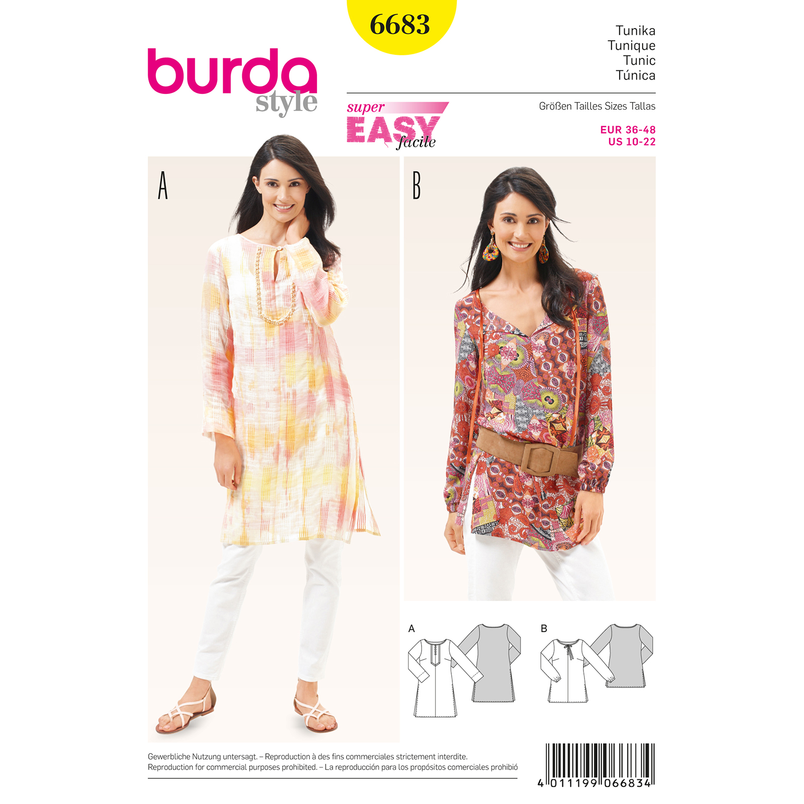 Burda patroon 6683 tuniek. Maat: 36-48 - STUK