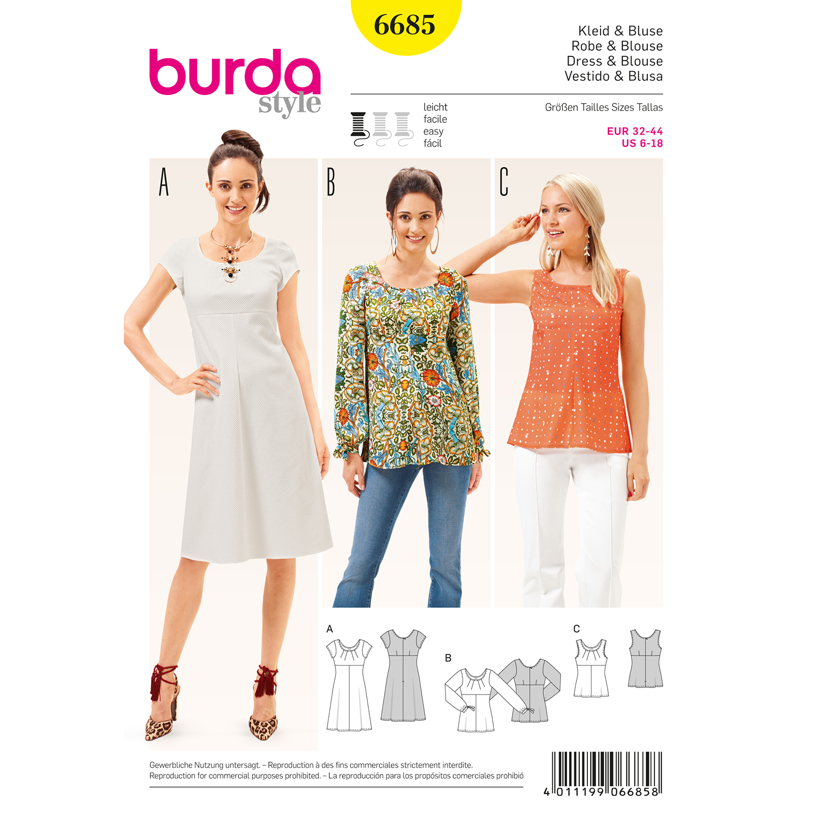 Burda patroon 6685 jurk blouse. Maat: 32-44 - STUK