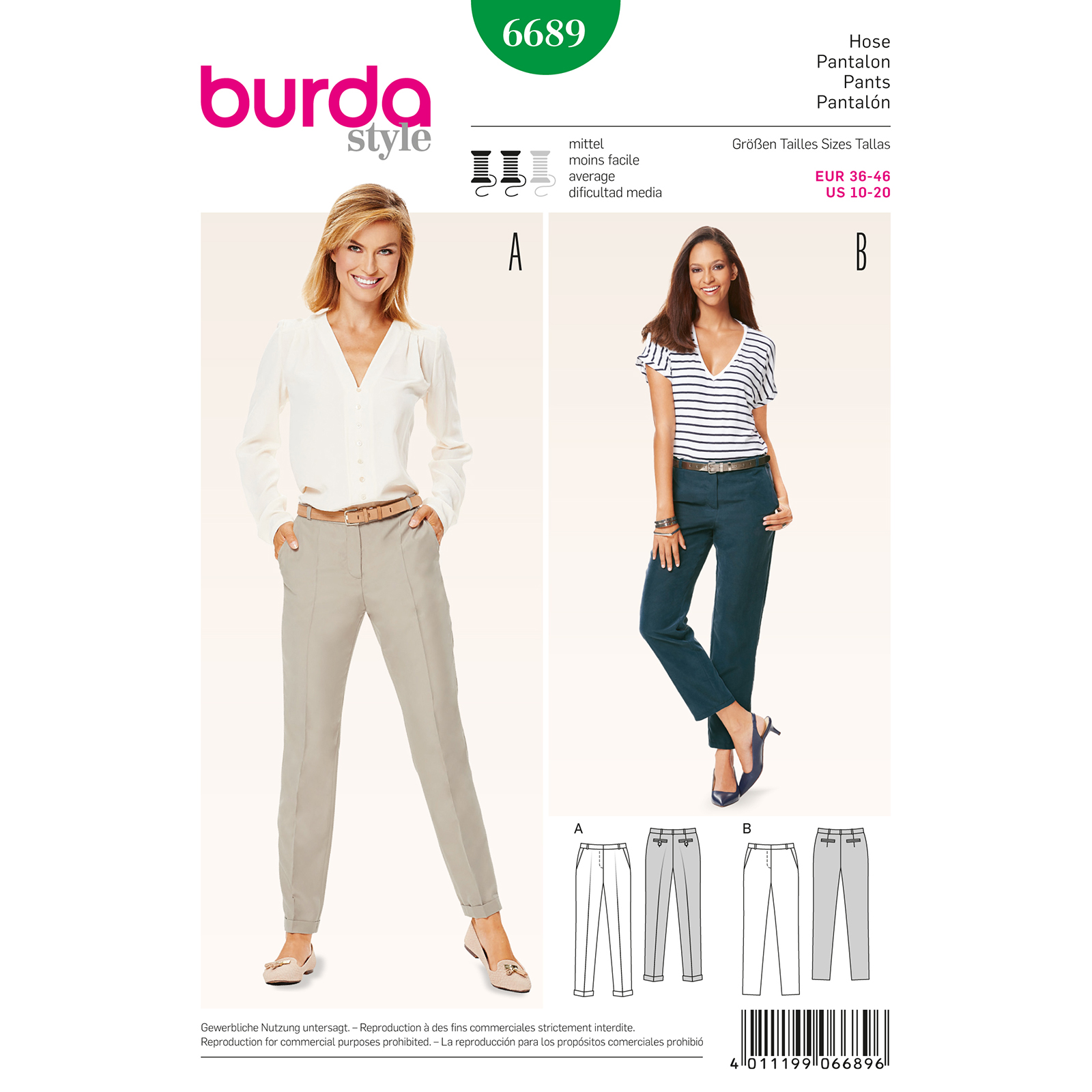 Burda patroon 6689 broek. Maat: 36-46 - STUK