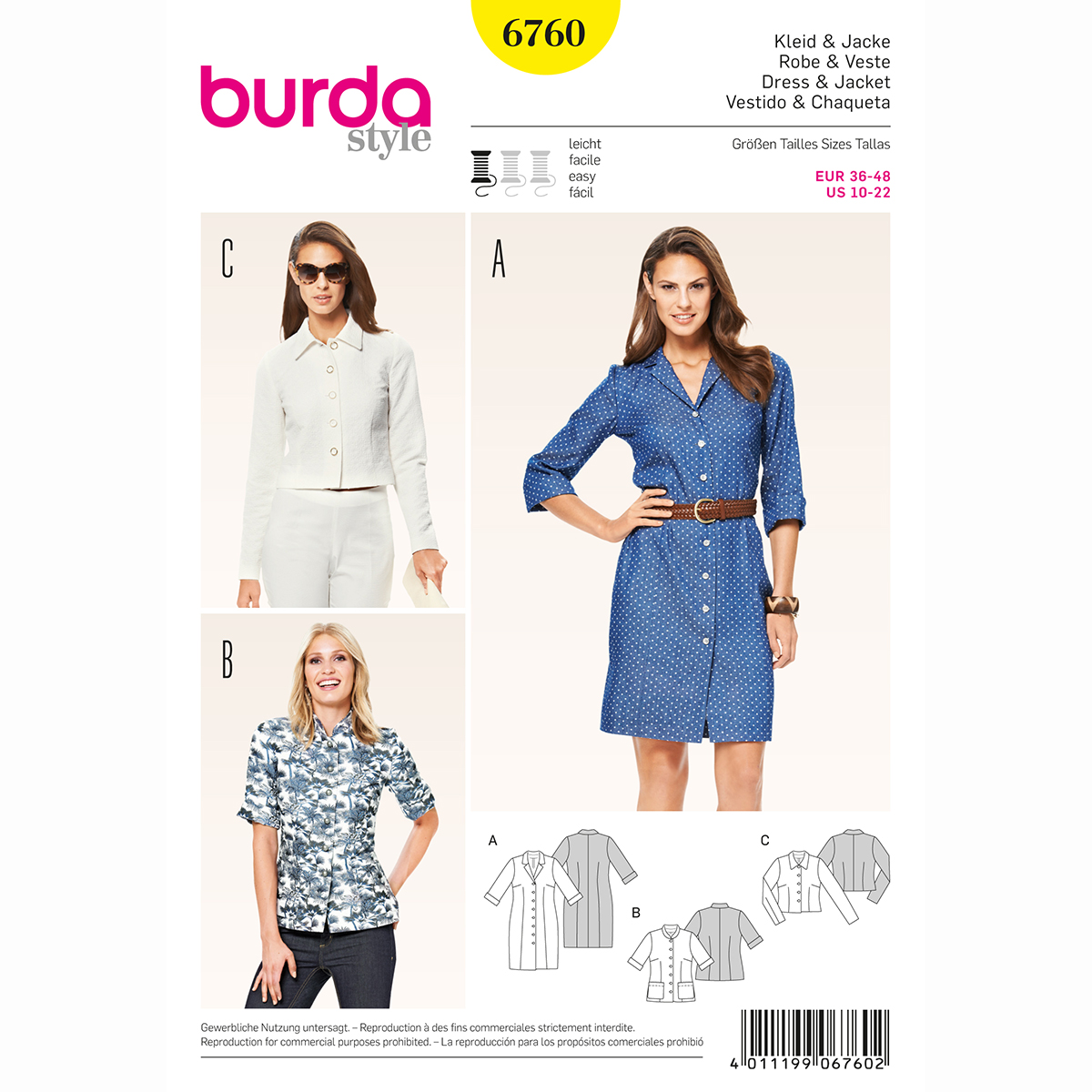 Burda patroon 6760 jurk jasje. Maat: 36-48 - STUK