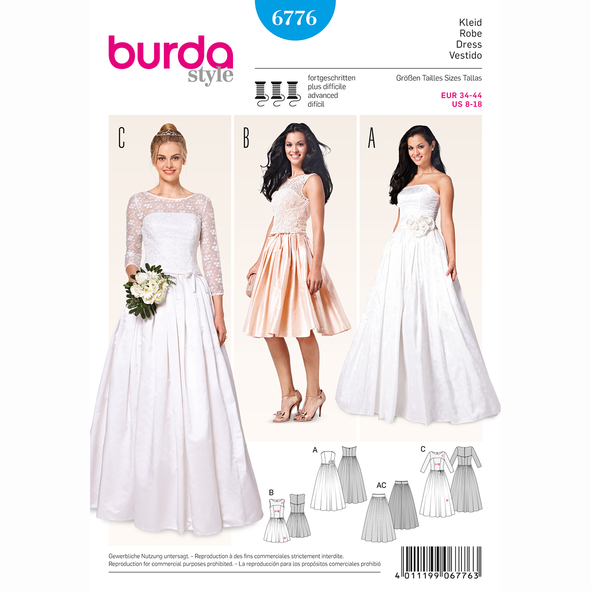 Burda patroon 6776 trouwjurk. Maat: 34-44 - STUK