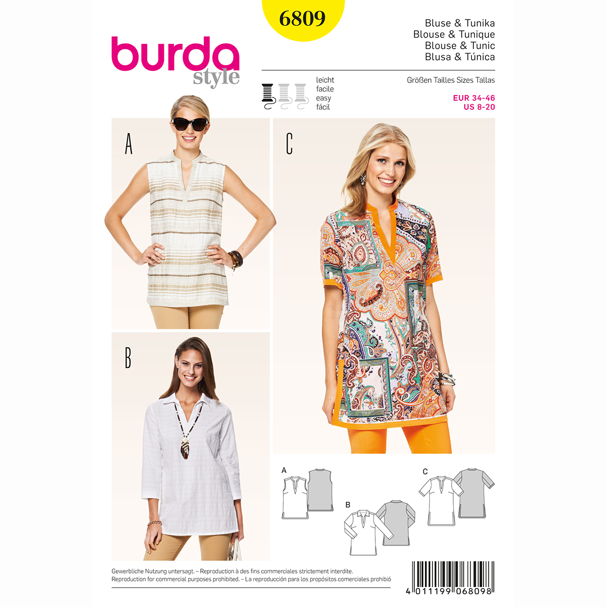 Burda patroon 6809 blouse hemd. Maat: 34-46 - STUK