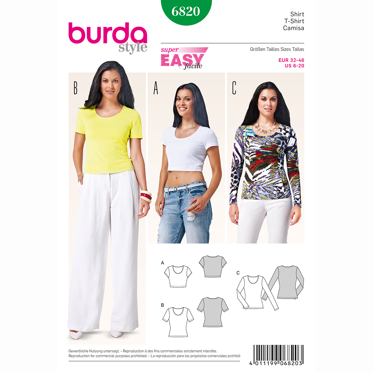 Burda patroon 6820 shirt. Maat: 32-46 - STUK