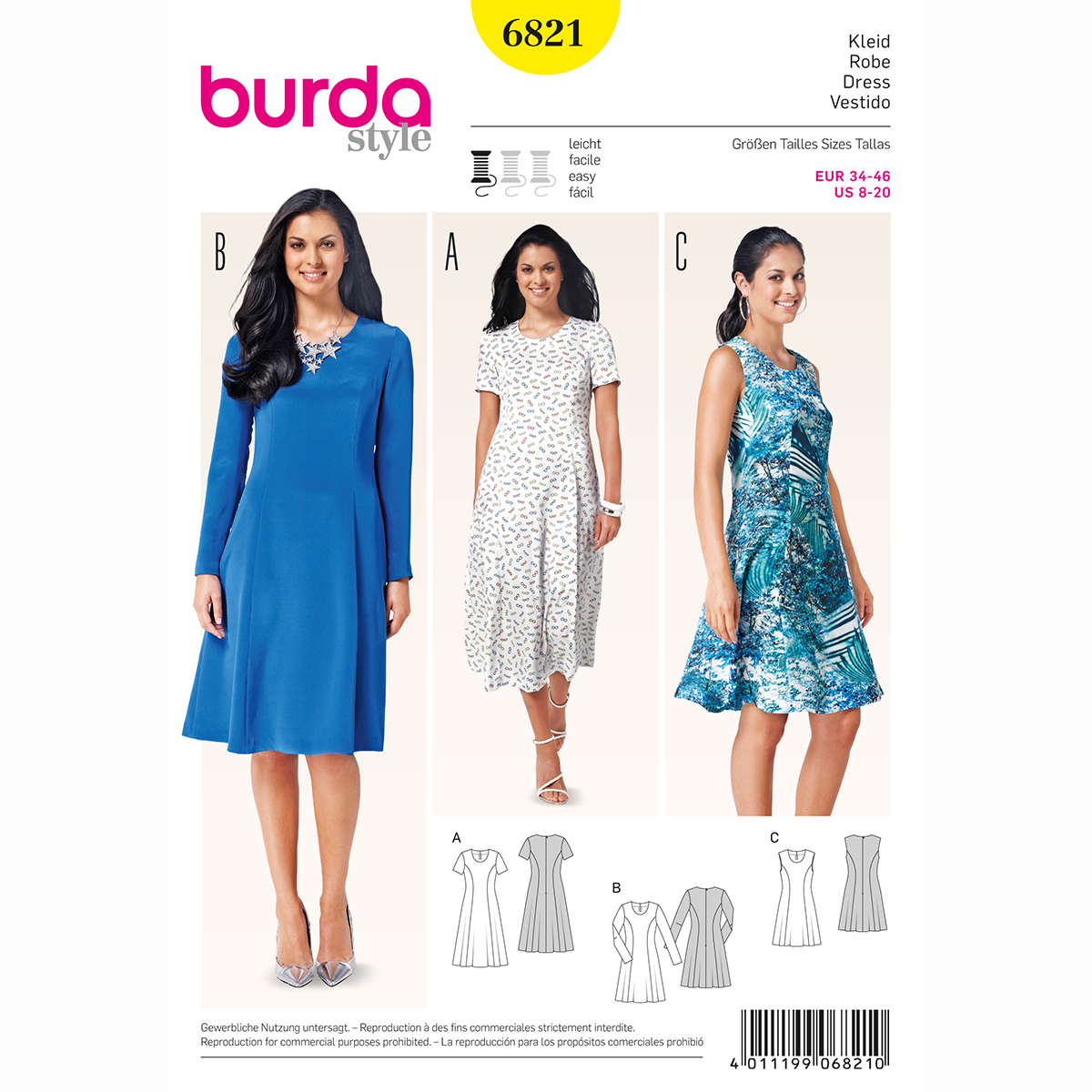 Burda patroon 6821 jurk. Maat: 34-46 - STUK