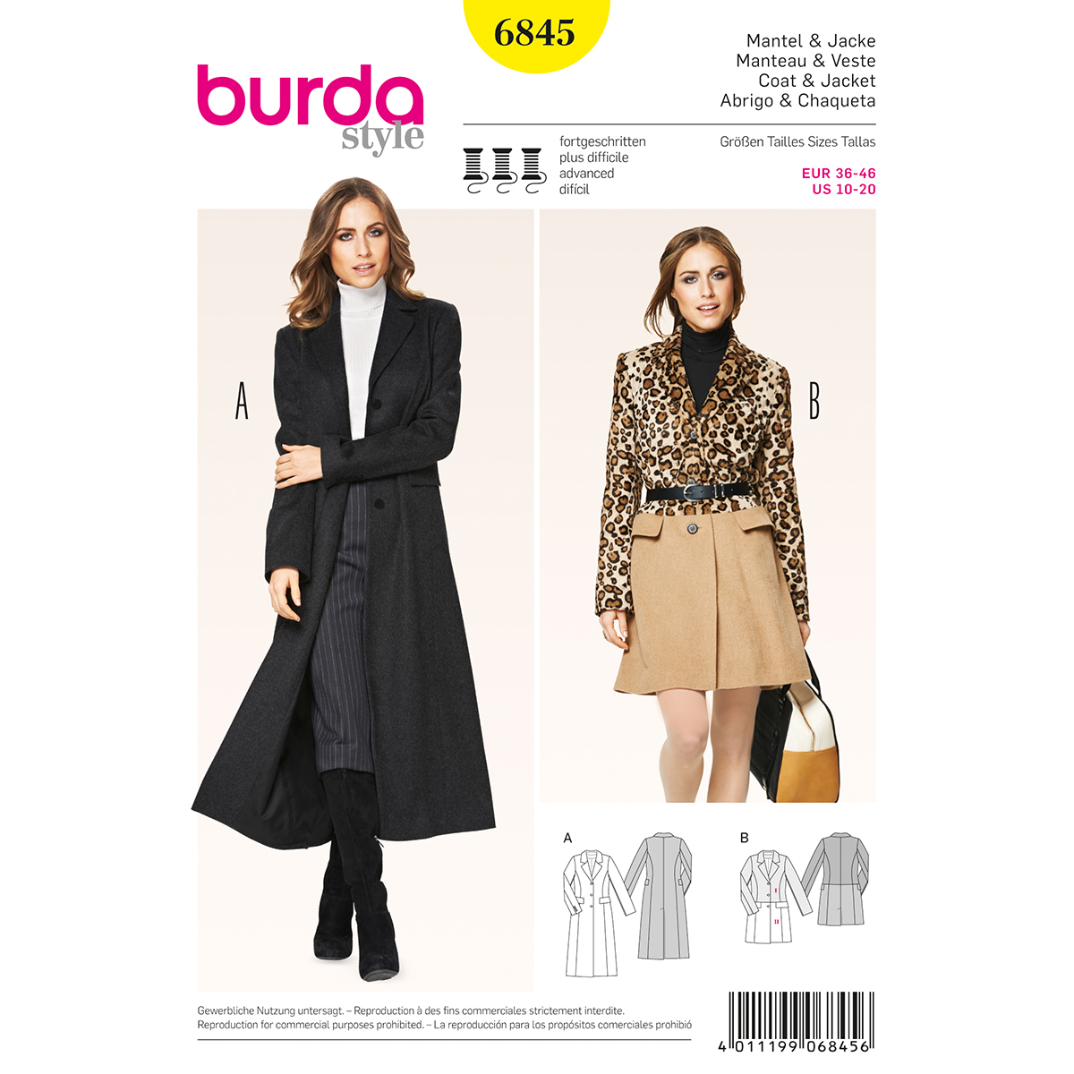 Burda patroon 6845 mantel & jack. Maat: 44-54 - STUK