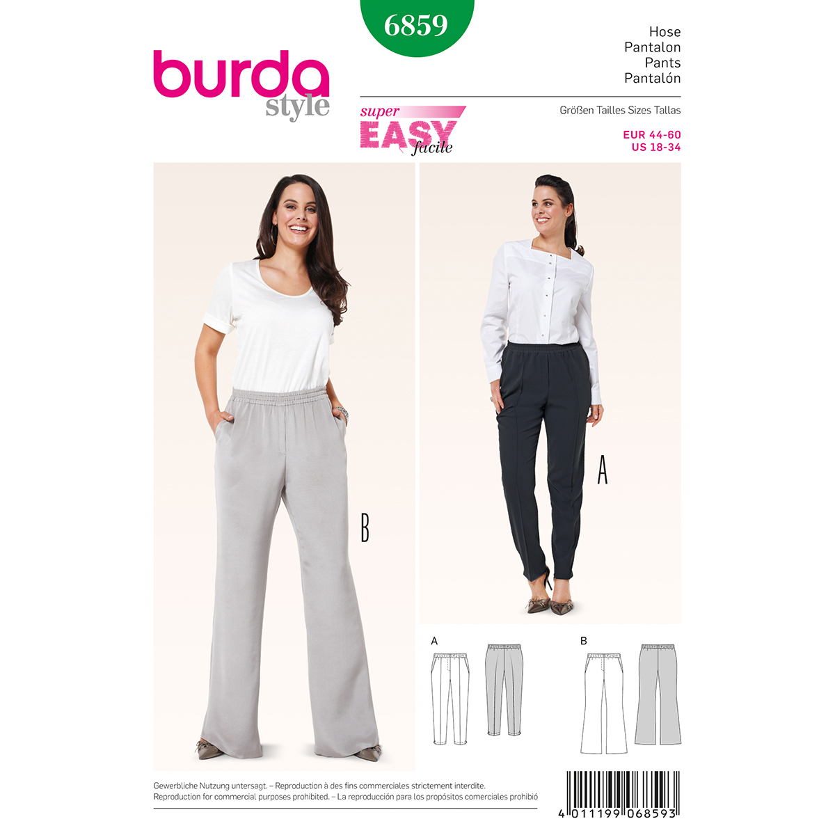 Burda patroon 6859 broek. Maat: 44-60 - STUK