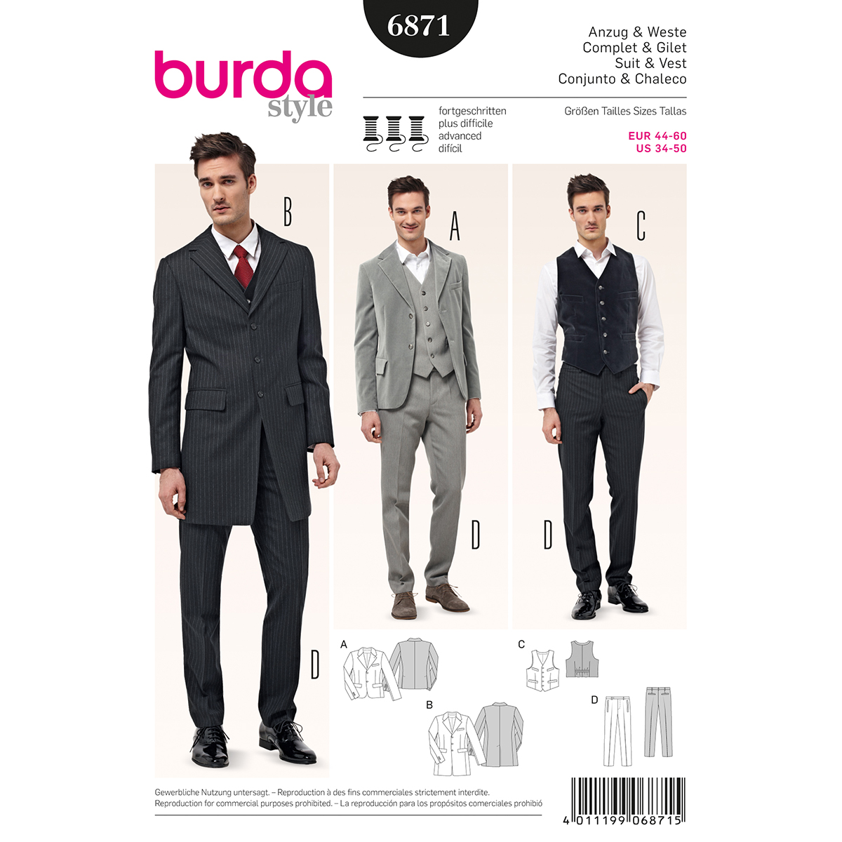 Burda patroon 6871 pak en vest. Maat: 44-60 - STUK