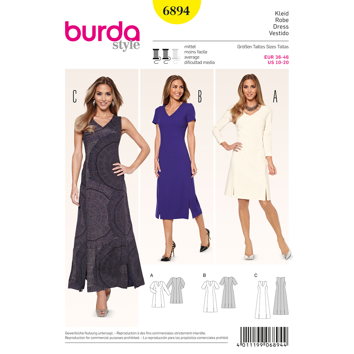 Burda patroon 6894 jurk. Maat: 36-46 - STUK