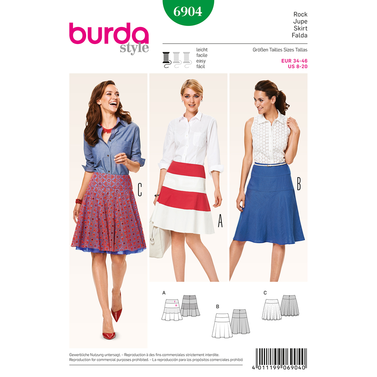 Burda patroon 6904 rok. Maat: 34-46 - STUK