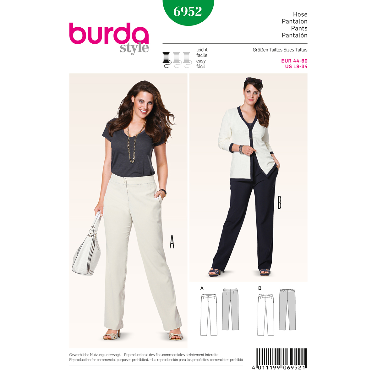 Burda patroon 6952 broek. Maat: 44-60 - STUK