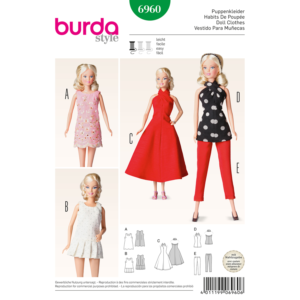 Burda patroon 6960 poppenkleertjes. Maat: One size - STUK